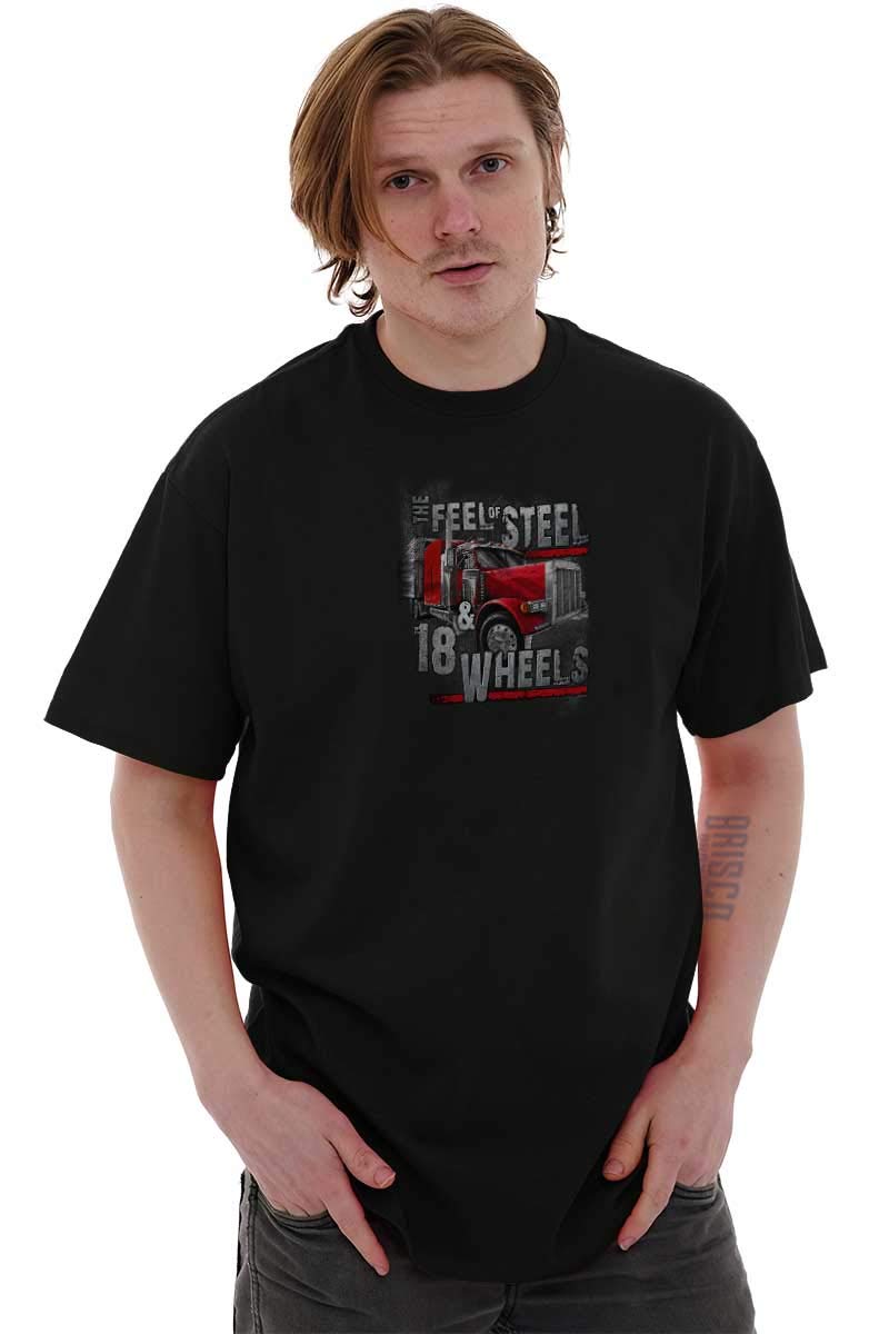Feel of Steel 18-Wheeler Truck Driver Graphic T-Shirt for Men | Cool Vintage Trucker Tee | Perfect for Truck Enthusiasts, Road Trips & Casual Wear