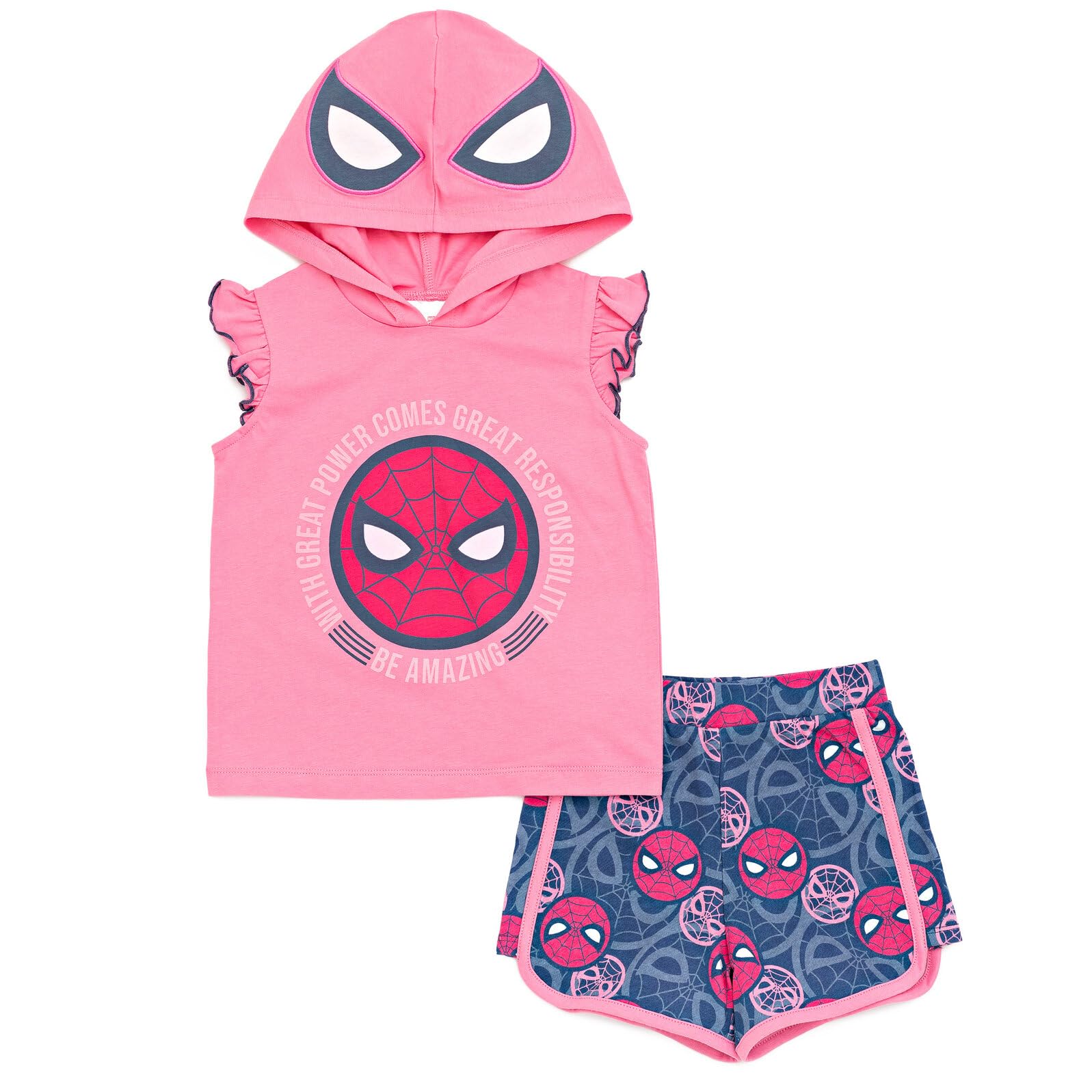 Spider-Man Girls Cosplay Outfit Set - Tank Top & French Terry Dolphin Shorts for Toddler to Big Kids (2T-16) | Halloween Costume, Birthday Party, Comic-Con Cosplay