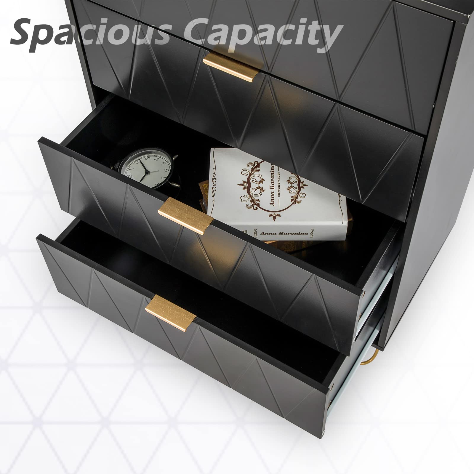 4-Drawer Wooden Dresser with Metal Legs & Anti-Tipping Device - Modern Chest of Drawers for Bedroom & Living Room - Black UEV Dresser Set - Perfect for Home Organization & Storage Solutions