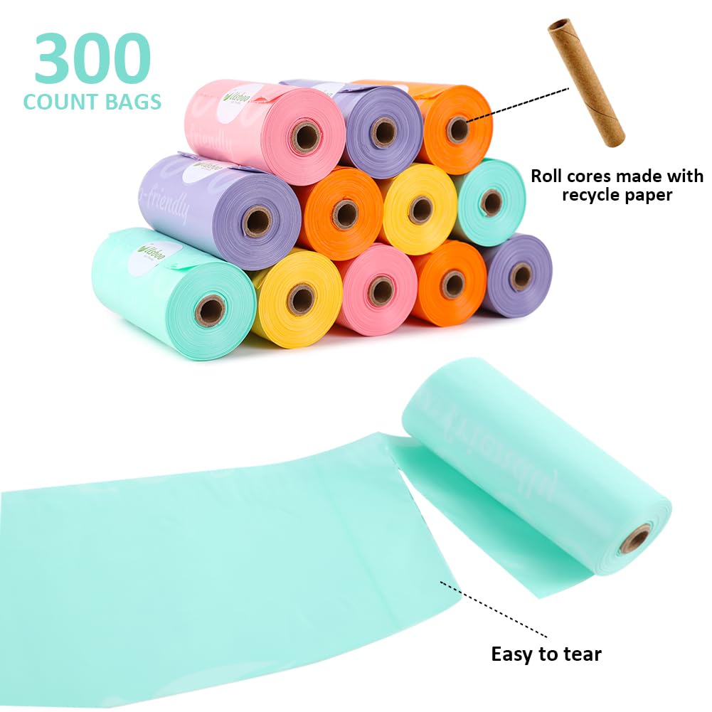 Disposable Diaper Bags for Baby - 20 Refill Rolls (300 Bags) with Dispenser - Convenient Quick Diaper Waste Disposal - Rainbow Colors - Perfect for Diaper Changes, Travel & On-the-Go Parenting