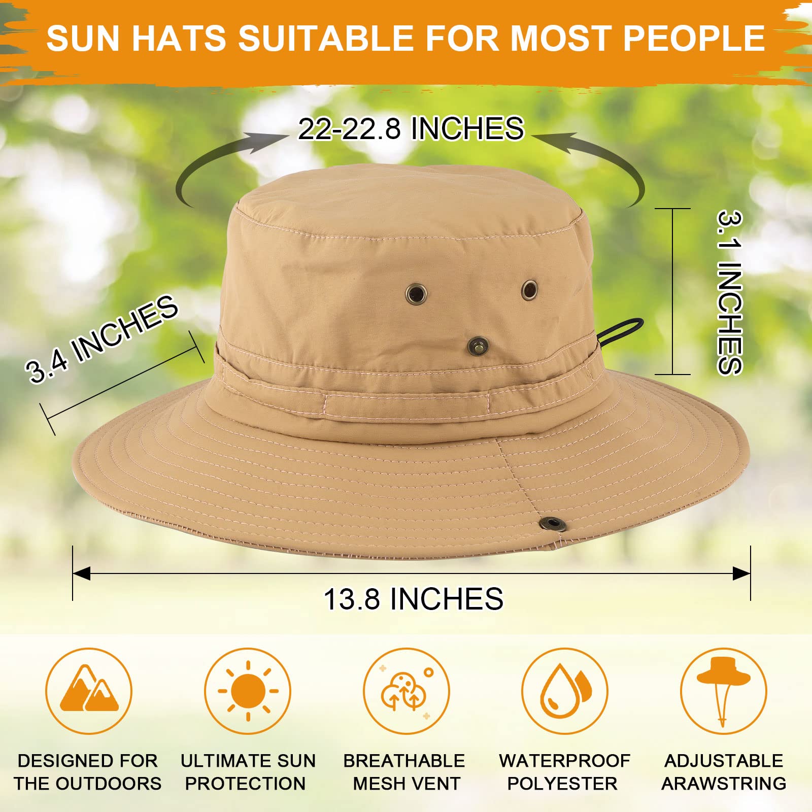 Wide Brim Sun Protection Fishing Hat - Breathable Safari & Boonie Hat for Men - Perfect for Hiking, Fishing & Outdoor Adventures