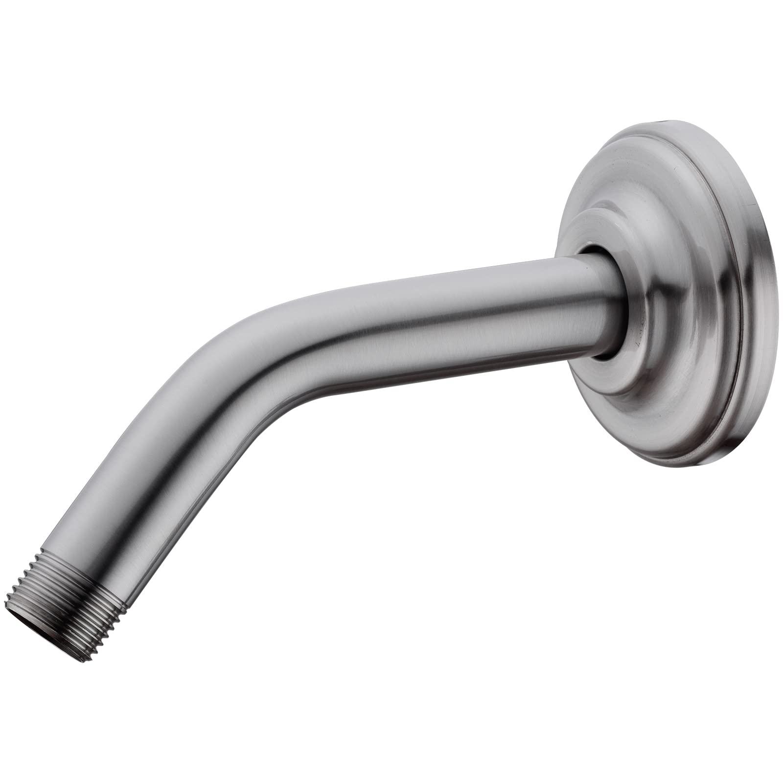 6 Inch Brushed Nickel Shower Arm - Angled Shower Head Extension Pipe with Flange, Stainless Steel Curved Shower Neck for Wall Mounted Rain Shower - Perfect for Bathroom Renovation & Spa-Like Shower Experience