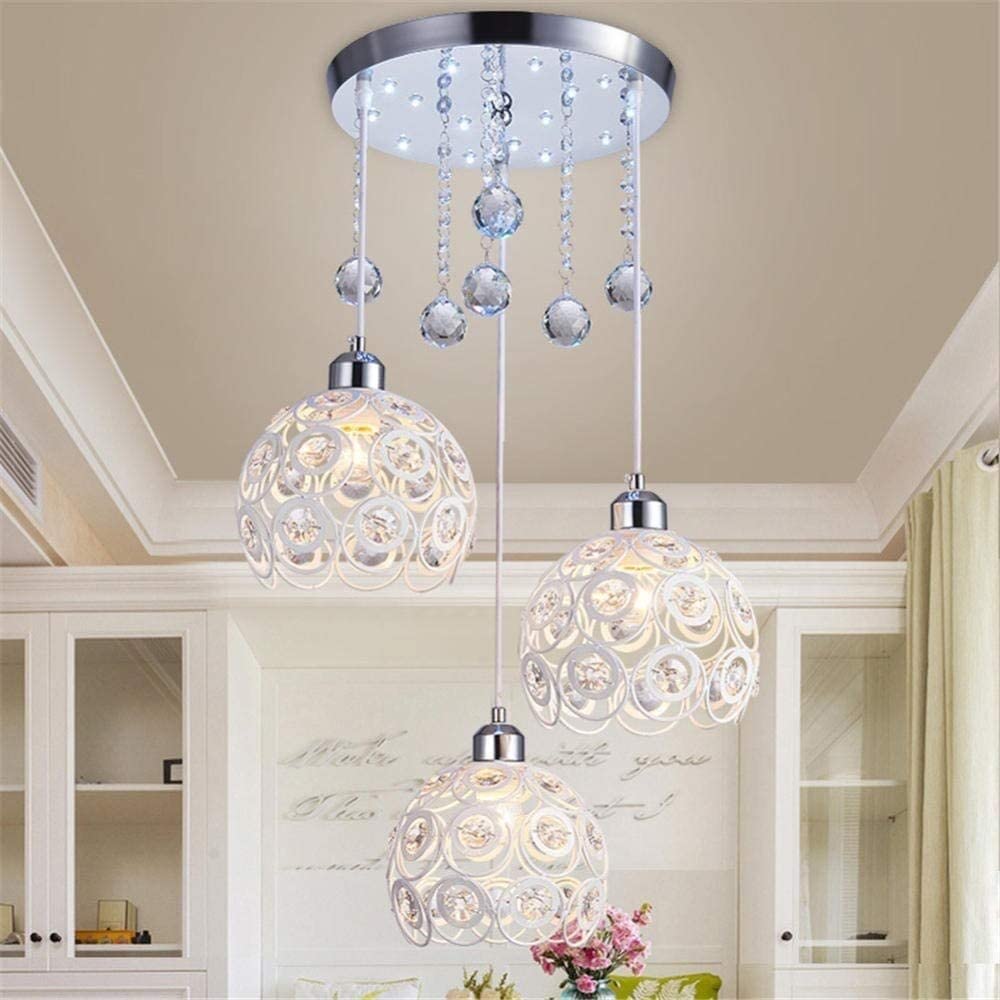 UimimiU Modern Wrought Iron Pendant Light - Elegant Crystal Chandelier Ceiling Lamp for Dining Room, Kitchen Island, Living Room Lighting | White Finish | Perfect for Home Decor, Restaurant & Cafe Ambience