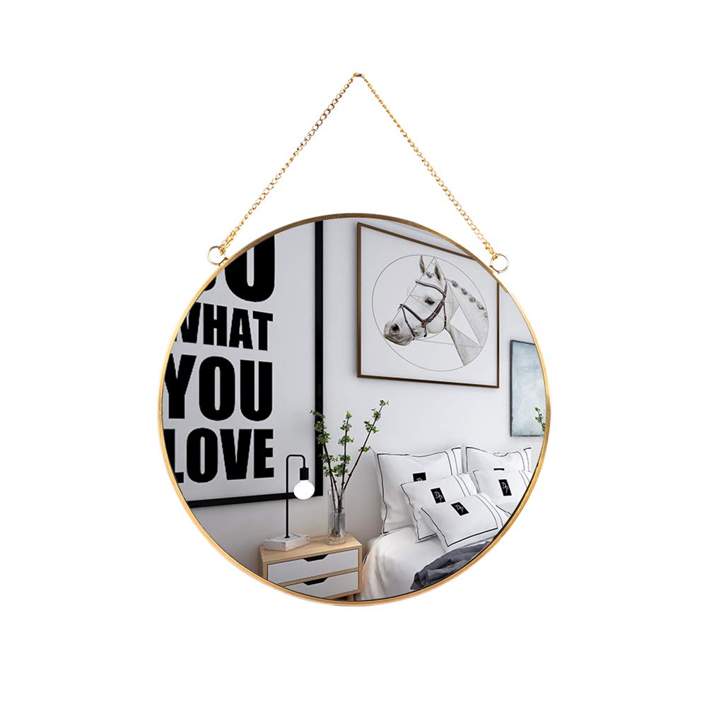 LONGWIN 9.8 Inch Gold Geometric Hanging Wall Mirror with Chain - Modern Circle Decor for Bathroom, Bedroom & Living Room | Perfect for Vanity, Entryway & Home Styling
