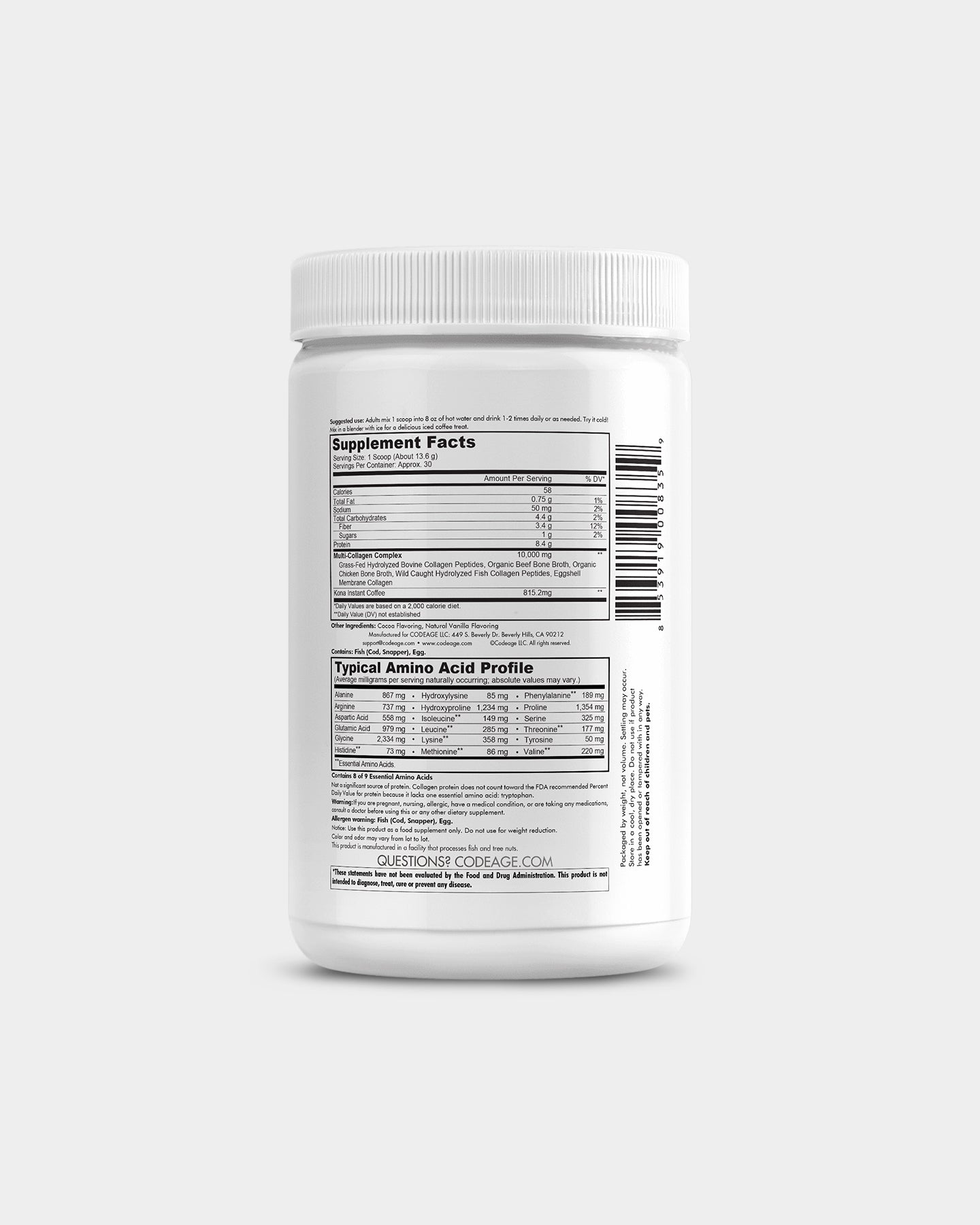 Codeage Multi Collagen Peptides Powder - Grass-Fed Hydrolyzed Collagen Protein Supplement for Skin, Hair & Joint Support - Ideal for Smoothies, Coffee & Post-Workout Recovery