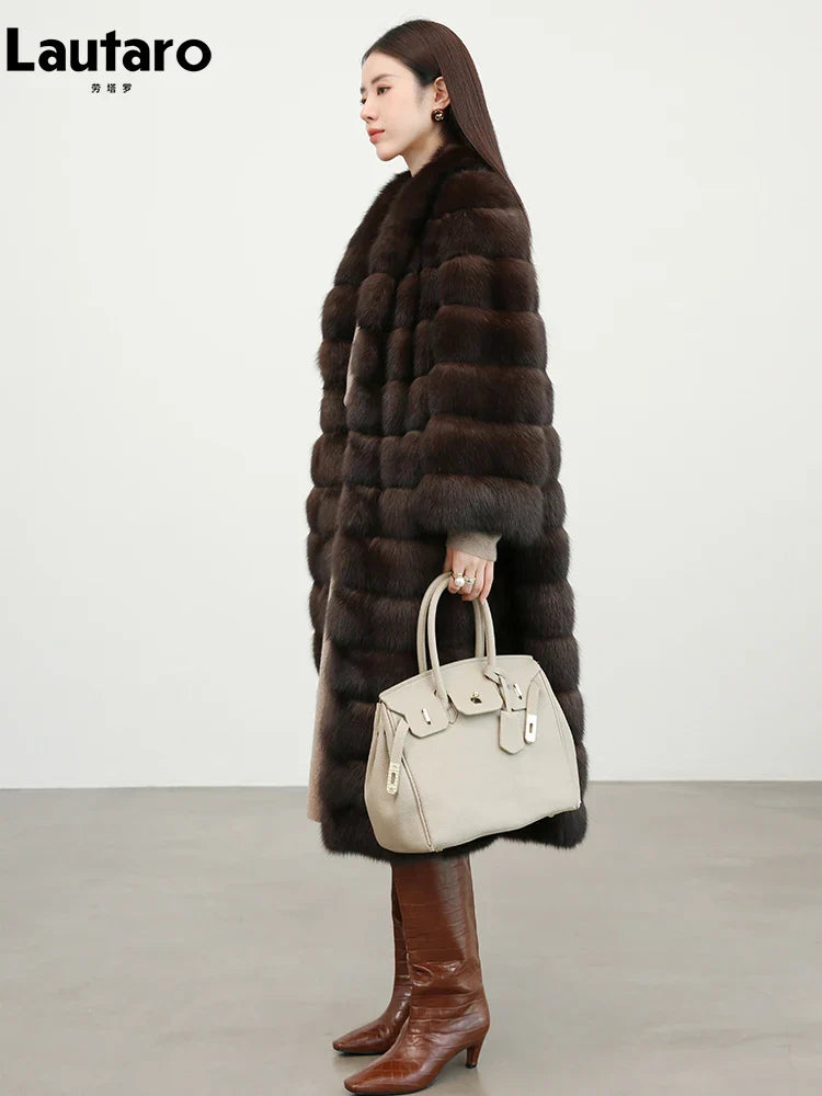 Luxury Faux Sable Fur Coat for Women - Warm Thick Fluffy Winter Overcoat with Shawl Collar | Elegant Outerwear for Fall Winter Fashion, Parties & Cold Weather