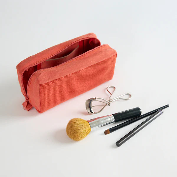 Kurashiki Hampu Canvas Pouch M Size - Safflower Red Japanese Style Cotton Bag for Travel, Makeup & Stationery Storage | Durable Eco-Friendly Organizer