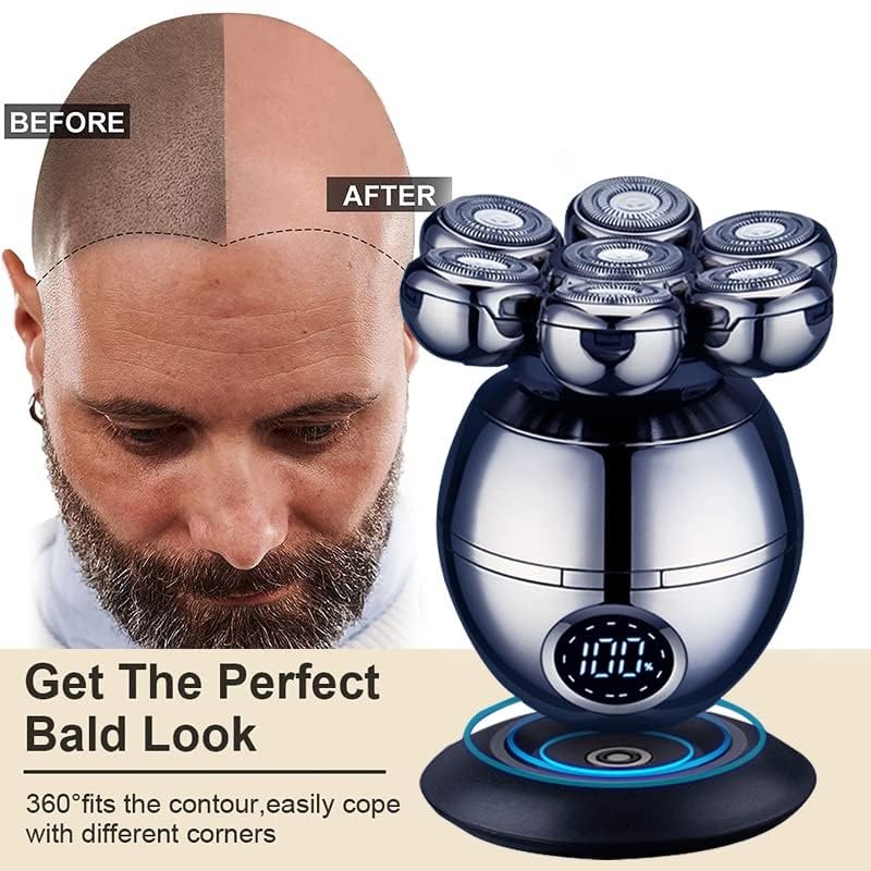 7D Electric Shaver for Bald Men - Waterproof Floating Head Razor with 7 Independent Cutters & LCD Display - Perfect for Travel, Gym and Daily Shaving