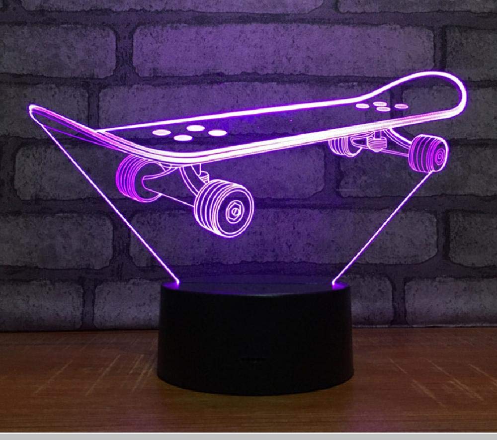 3D Illusion LED Night Light with Remote Control - 7 Color Changing USB Desk Lamp for Kids, Bedroom, Bar, and Home Decor | Touch Button Visual Skateboard Sports Theme Light for Nighttime Ambiance