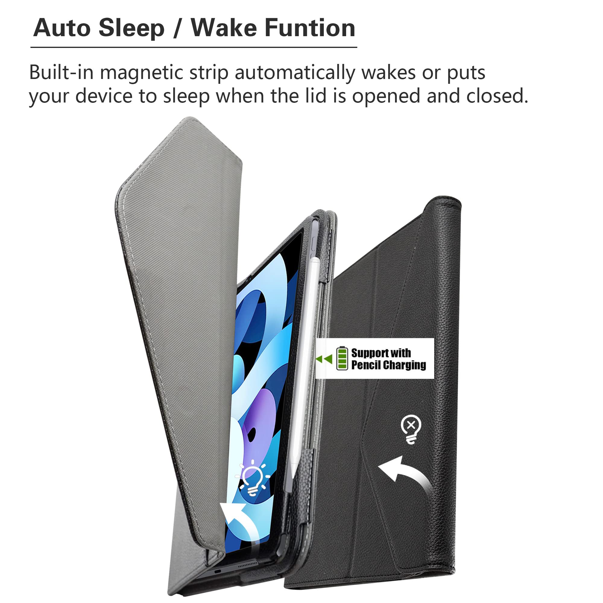 Premium Detachable Folio Case for iPad Air 10.9 Inch (4th/5th Gen 2020/2022) - Multi-Angle Stand, Auto Sleep/Wake, Storage Pocket - Perfect for Work, Study & Travel - Black