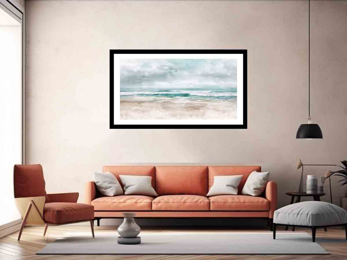 Abstract Beach Framed Print - Coastal Wall Art Decor for Living Room, Bedroom & Office - Modern Seascape Painting for Home & Office Decor