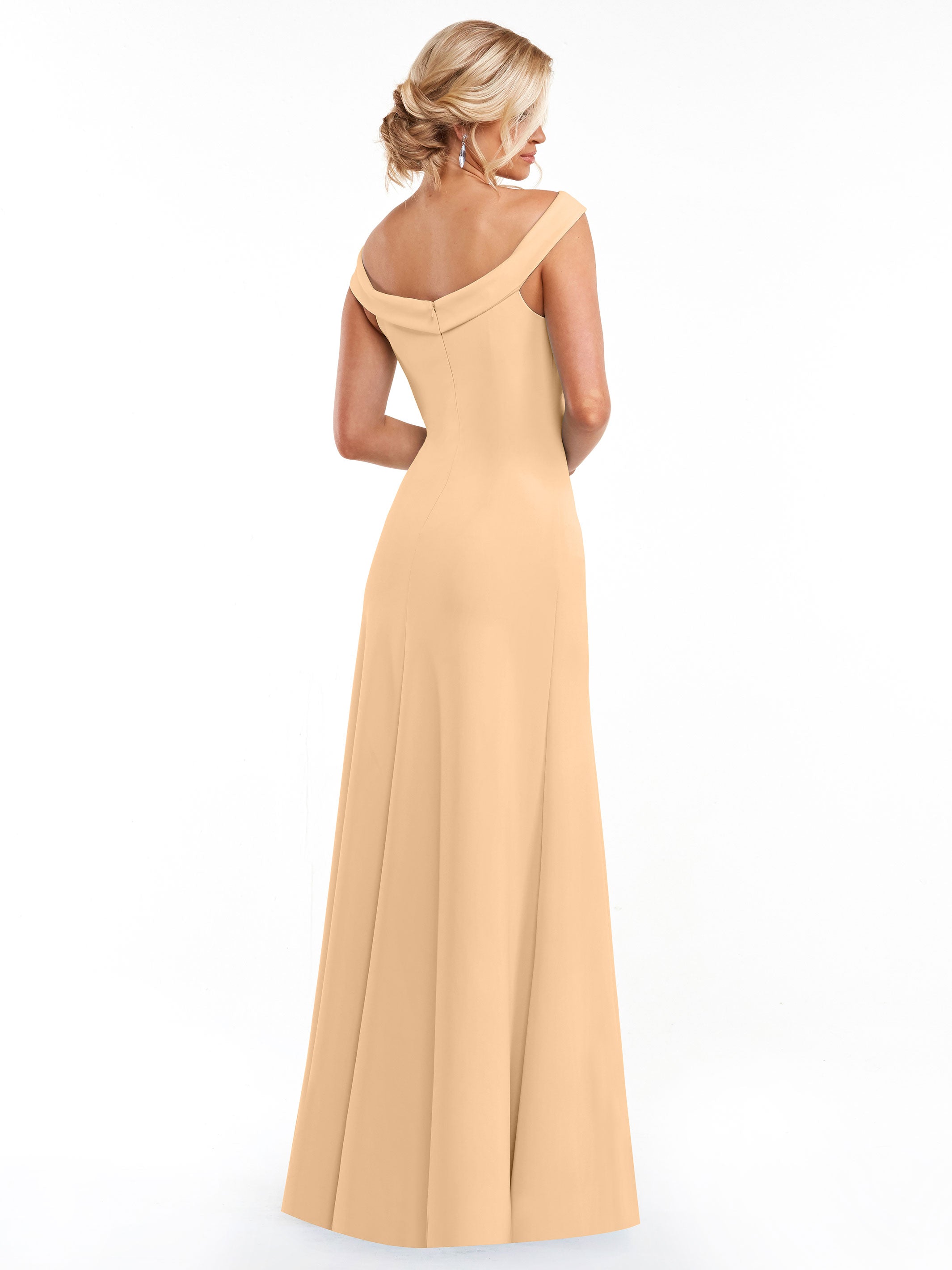 Elegant 83048 Double Knit A-Line Bridesmaid Dress with Off-the-Shoulder Sleeves - Perfect for Weddings, Formal Events & Special Occasions