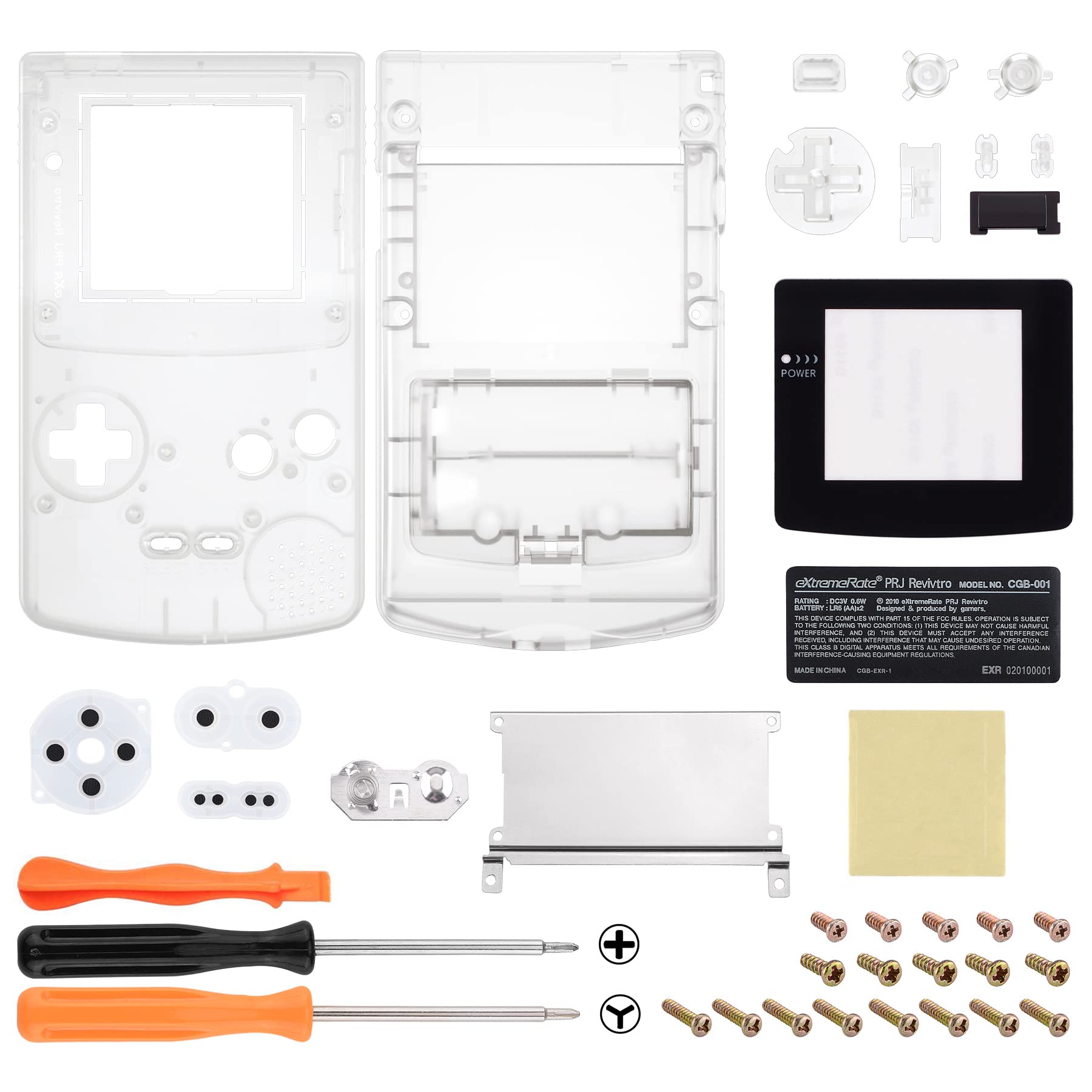 eXtremeRate Clear Transparent Shell Case with Buttons for Gameboy Color GBC - Compatible with GBC OSD IPS, Regular IPS & Standard LCD (Console & IPS Screen Not Included) - Perfect for Gaming Enthusiasts & Retro Console Modding