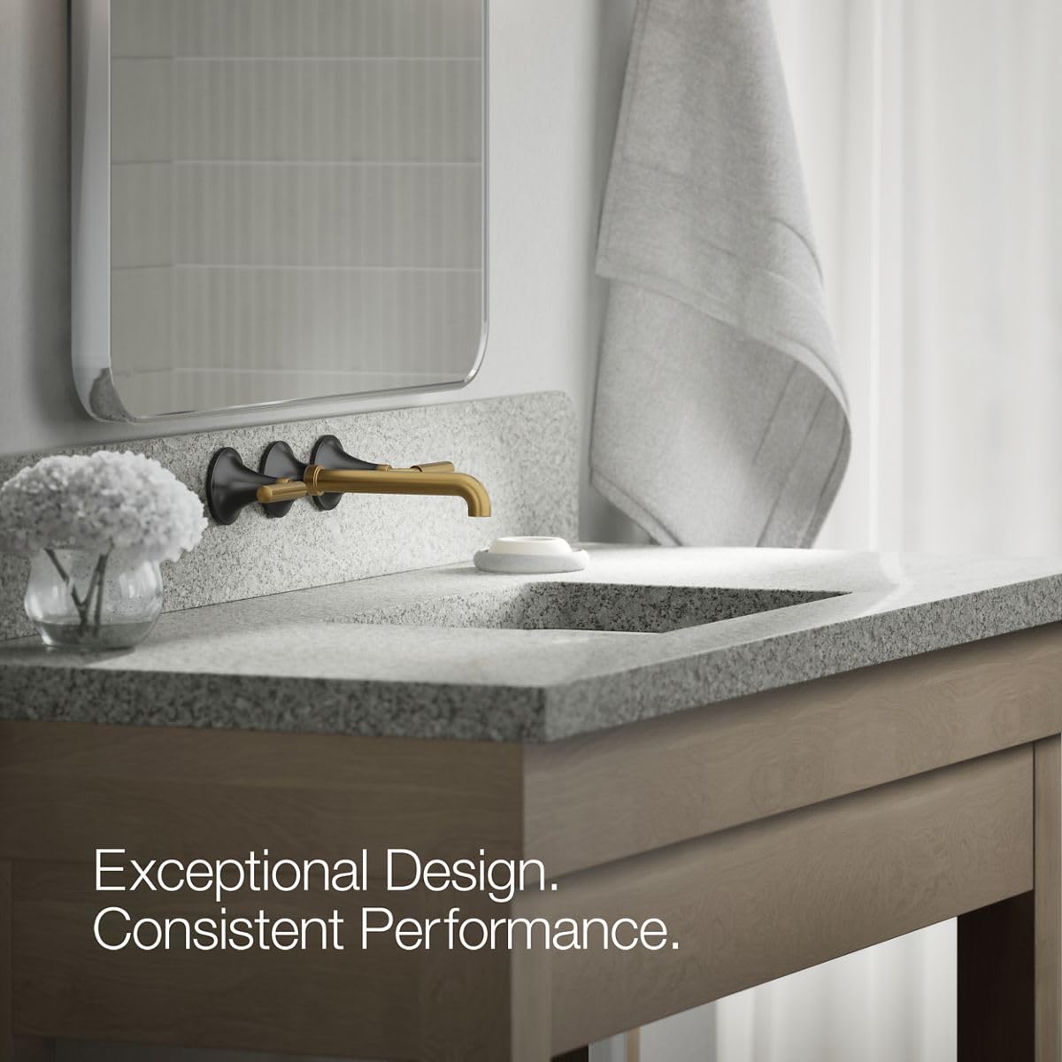 Kohler Matte Black Bathroom Faucet Set with Brass Handles for Modern Sink
