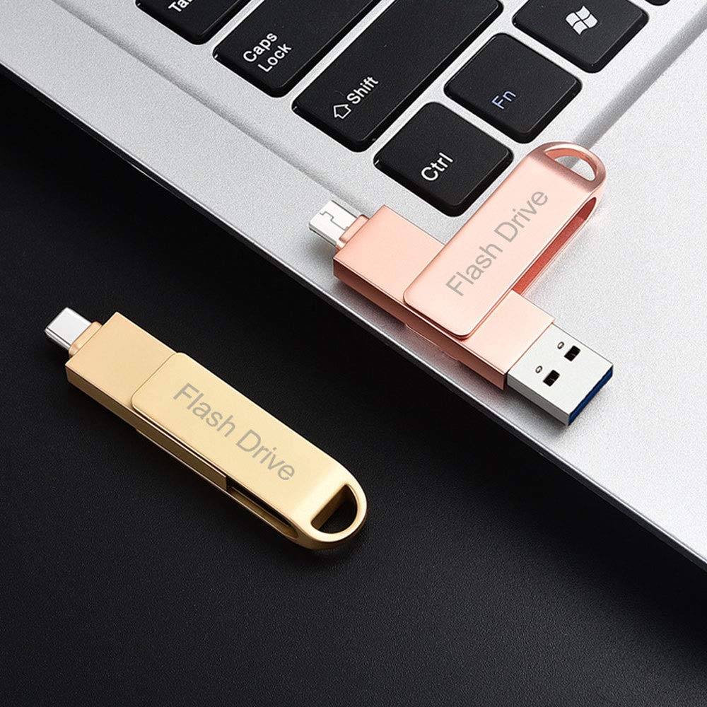 64GB USB 3.0 & USB C Dual Flash Drive - High Speed 2-in-1 Thumb Drive with Aluminum Waterproof Design - Compatible with Smartphones, Tablets, PCs (Silver, 128GB) - Perfect for Data Transfer, Backup & Portable Storage for Work, School & Travel