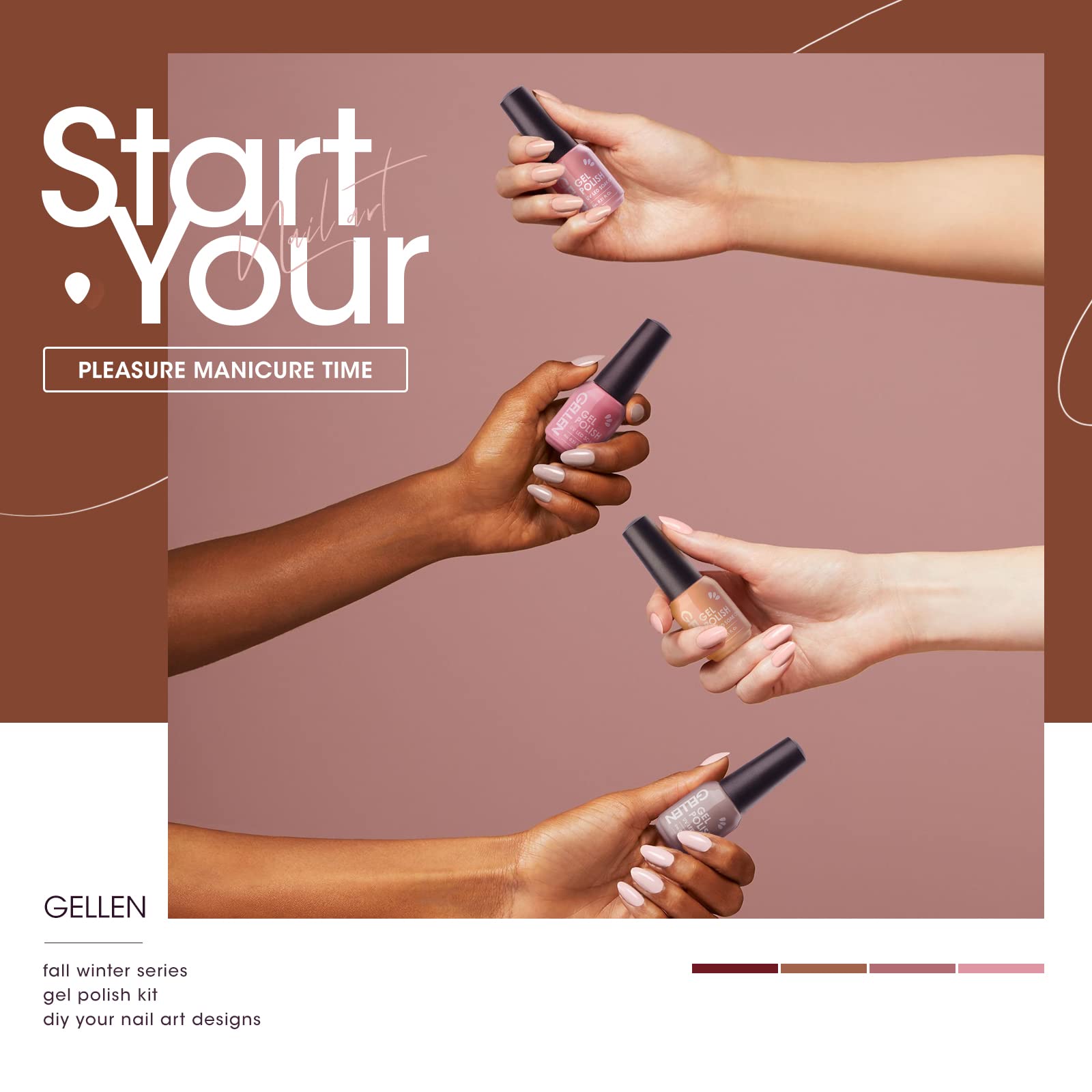 Gellen 16 Colors Gel Nail Polish Set with Base & Top Coat - Pink, Red & Nude Shades for All Seasons | Long-Lasting Sparkle & Glitter Nail Art Kit for Home Manicure & Professional Salon Use