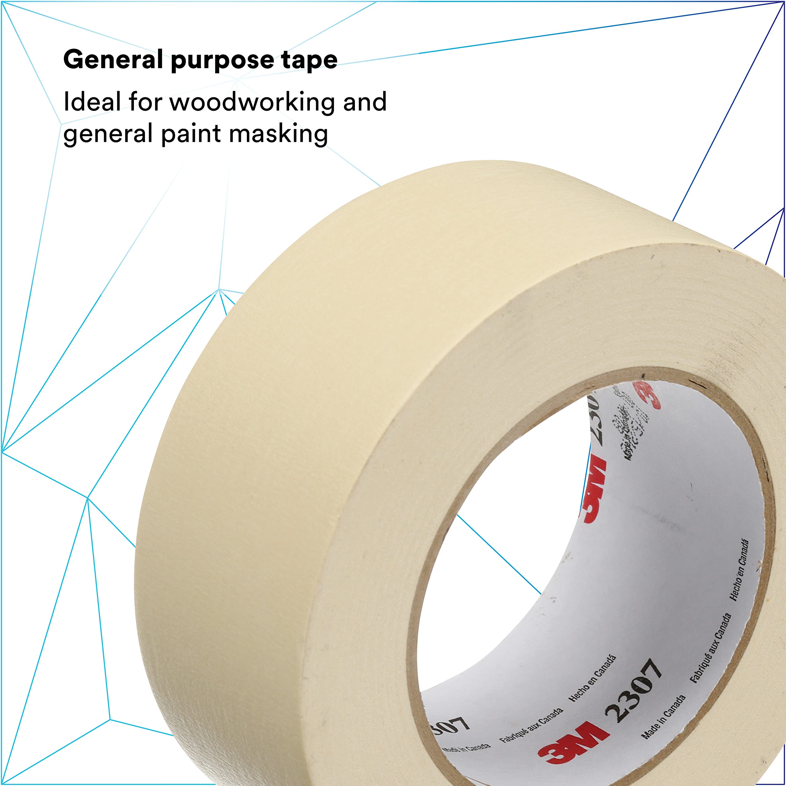 3M 2307 Tan Masking Tape - 48mm x 55m, Rubber Adhesive, Crepe-Paper Backing, 5.2 mil Thickness (24 Rolls/Case) - Ideal for Painting, DIY Projects, Home Repairs and Office Use