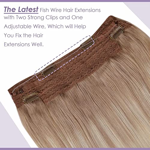 Premium Fish Line Halo Hair Extensions with Invisible Clips - Seamless 100% Human Hair Extensions for Length & Volume - Perfect for Weddings, Parties & Daily Styling