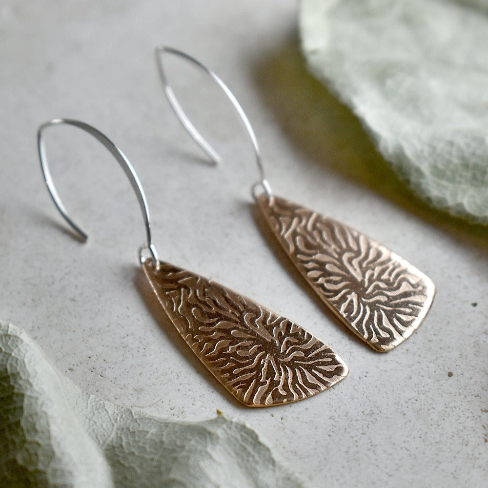 Stylish Coral Copper Triangular Drop Earrings for Women - Boho Chic Jewelry for Parties, Weddings & Everyday Wear