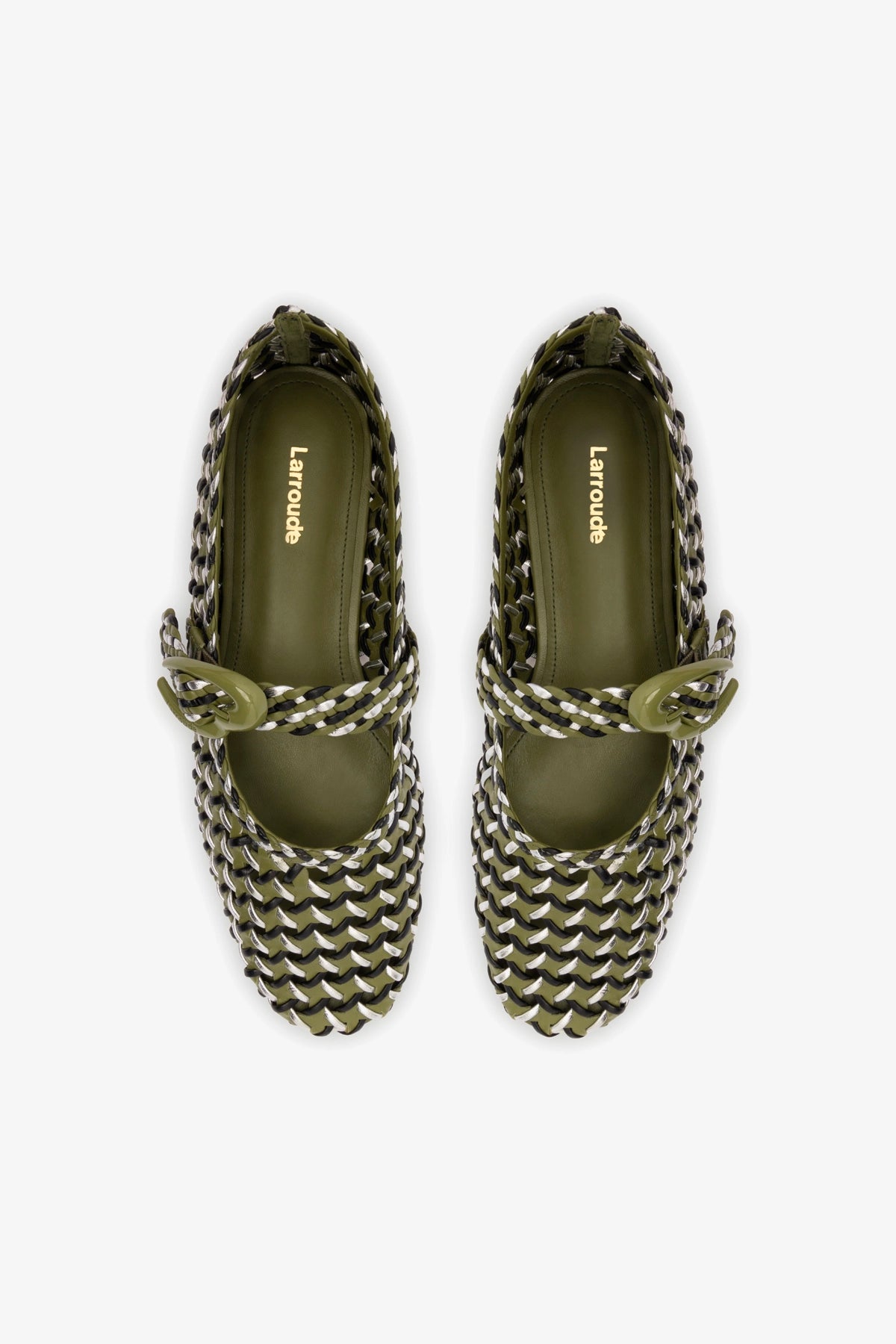 Verona Macrame Ballet Flat Shoes for Women - Comfortable Leather Loafers in Seaweed, Black & Silver Metallic | Perfect for Casual Wear, Office & Travel
