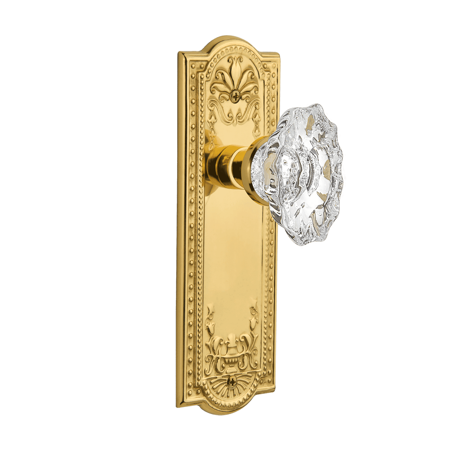 Elegant Meadows Long Plate with Chateau Knob in Polished Brass - Perfect for Cabinet, Drawer & Furniture Hardware Upgrade - Vintage & Modern Home Decor