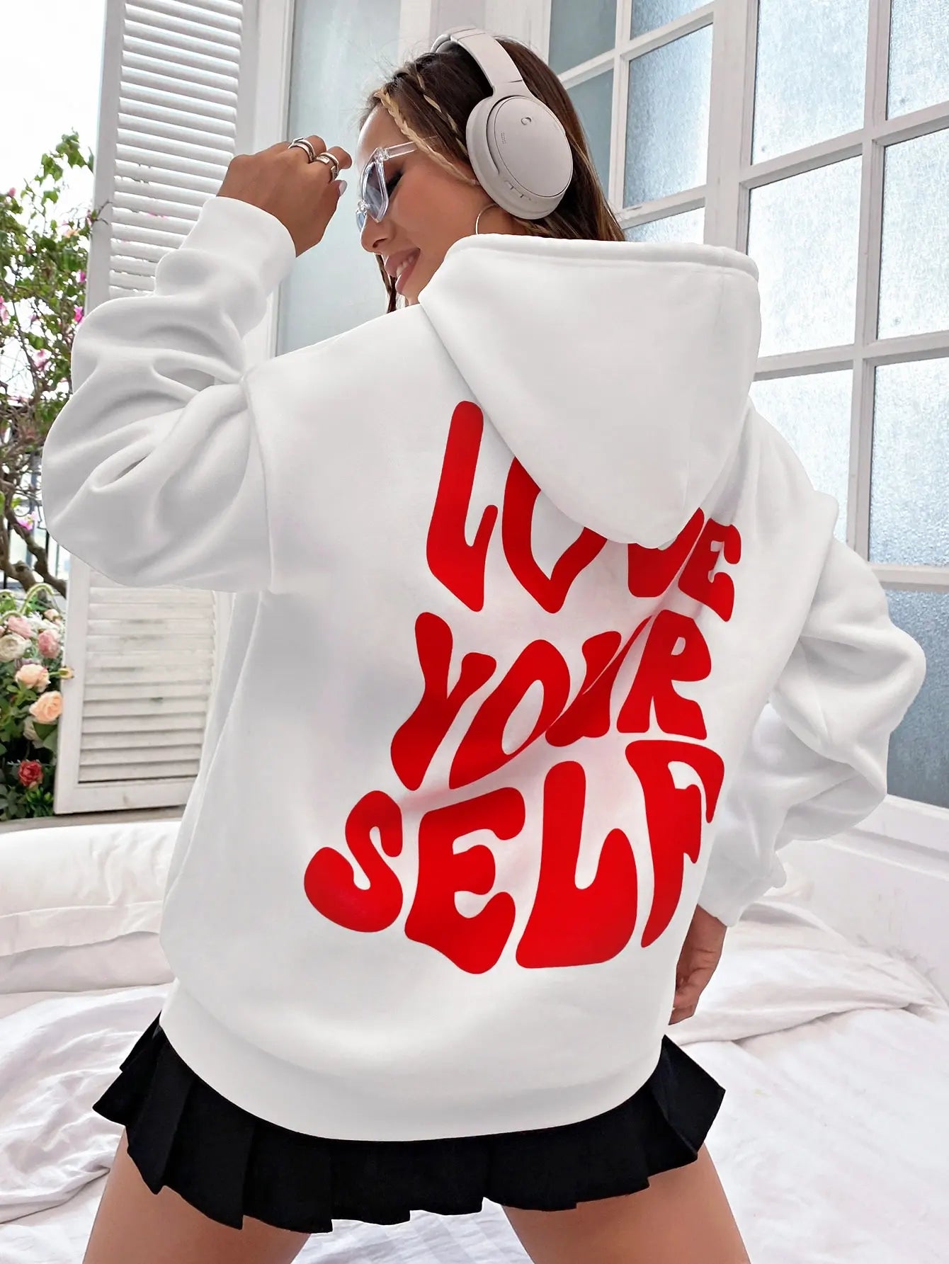 Love Yourself Cotton Printed Hoodie - Creative Oversized Women's Sweatshirt for Streetwear & Harajuku Fashion | Perfect for Casual Outfits, Outdoor Activities and Trendy Street Style