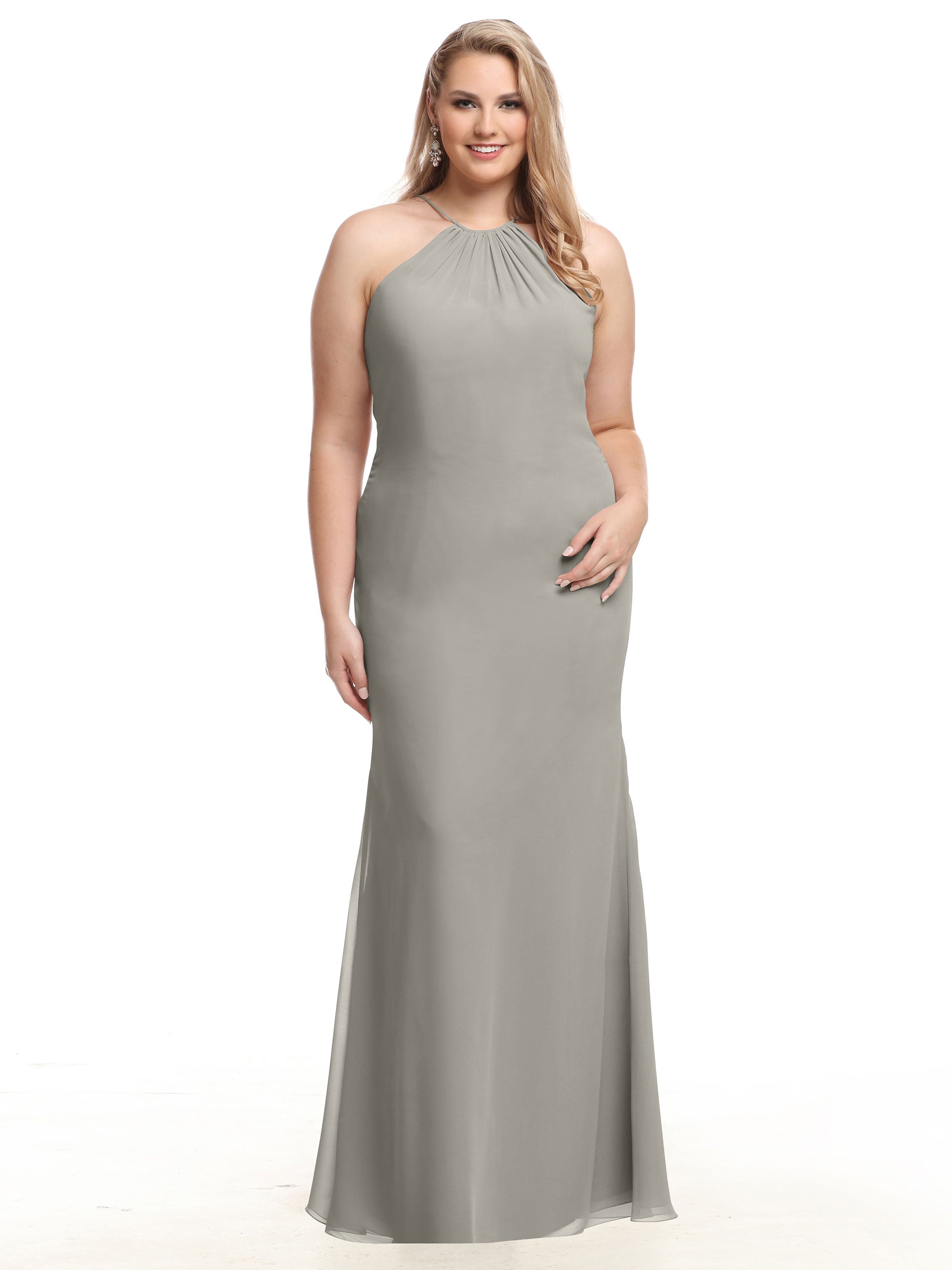 Elegant 80083 Fit and Flare Chiffon Bridesmaid Dress with Halter Neckline - Perfect for Weddings, Formal Events & Special Occasions