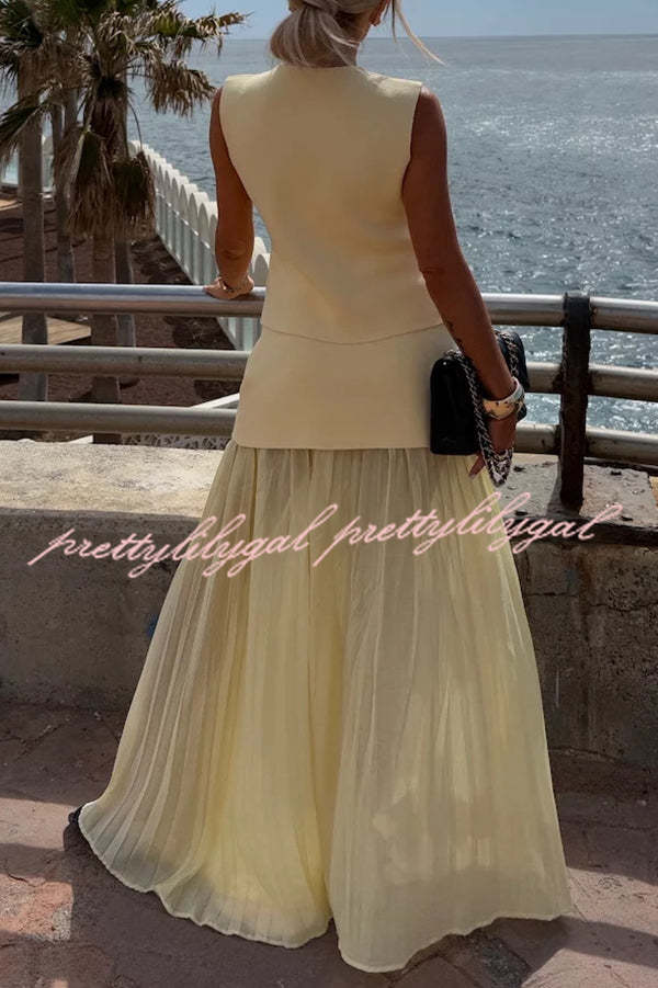 Elegant Knit & Tulle Elastic Waist Pleated Maxi Skirt for Women - Boho Chic Flowy Long Skirt for Summer, Beach, Parties & Special Occasions