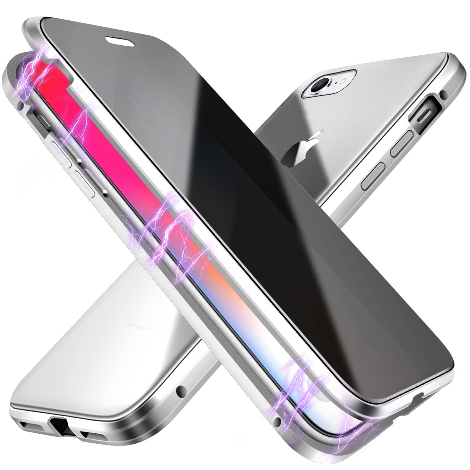 iPhone 7/8/SE (2020/2022) Magnetic Privacy Case - Anti-Spy Anti-Peep Clear Back Metal Bumper Phone Cover (Silver) | Perfect for Office, Travel & Secure Screen Protection