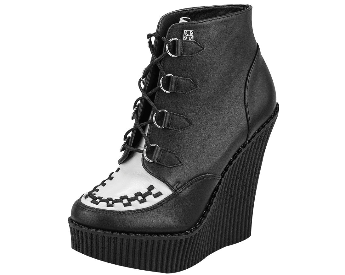T.U.K Black & White Rude Boy Creeper Bootie Wedge - Stylish Punk Rock Shoes for Women, Perfect for Concerts, Night Out & Alternative Fashion