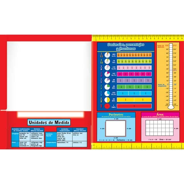 Really Good Stuff Spanish Math 4-Pocket Folders - Intermediate (Mathematical Tools Folder) - Set of 12 for Classroom Organization, Homework & Bilingual Learning