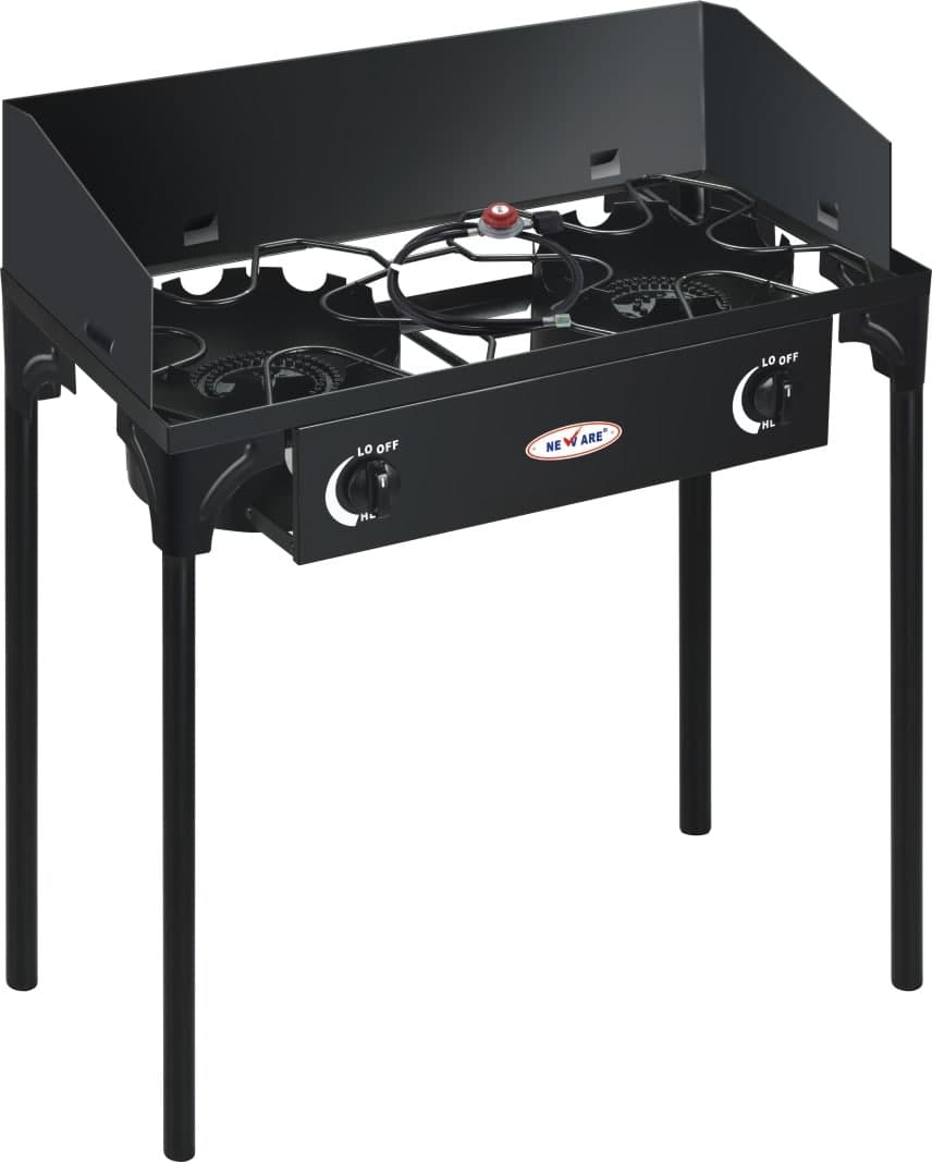 Double Burner Stove with Reinforced Griddle - Heavy Duty Outdoor Cooking Combo for Camping, BBQ & Tailgating