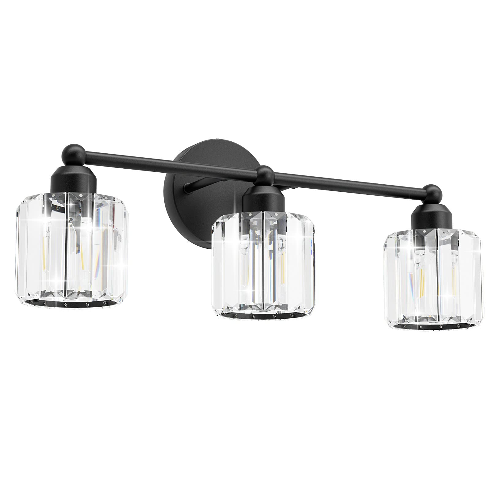 Ralbay Modern Matte Black Bathroom Vanity Light Fixture - 3-Light Crystal Wall Sconce with Clear Prisms for Mirror Lighting, Perfect for Bathroom, Powder Room, and Dressing Area Illumination