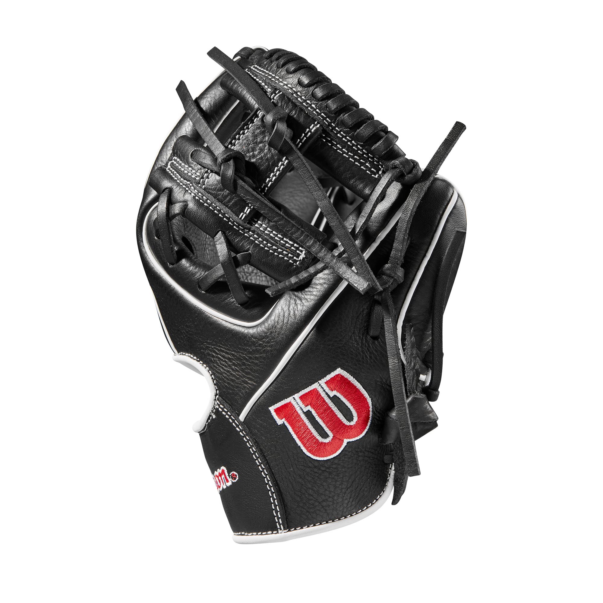 Wilson Trainer Baseball Gloves for Youth & Adults - Black/Red Leather Mitt for Baseball Practice, Training & Games - Perfect for Fielding, Catching & Throwing Drills