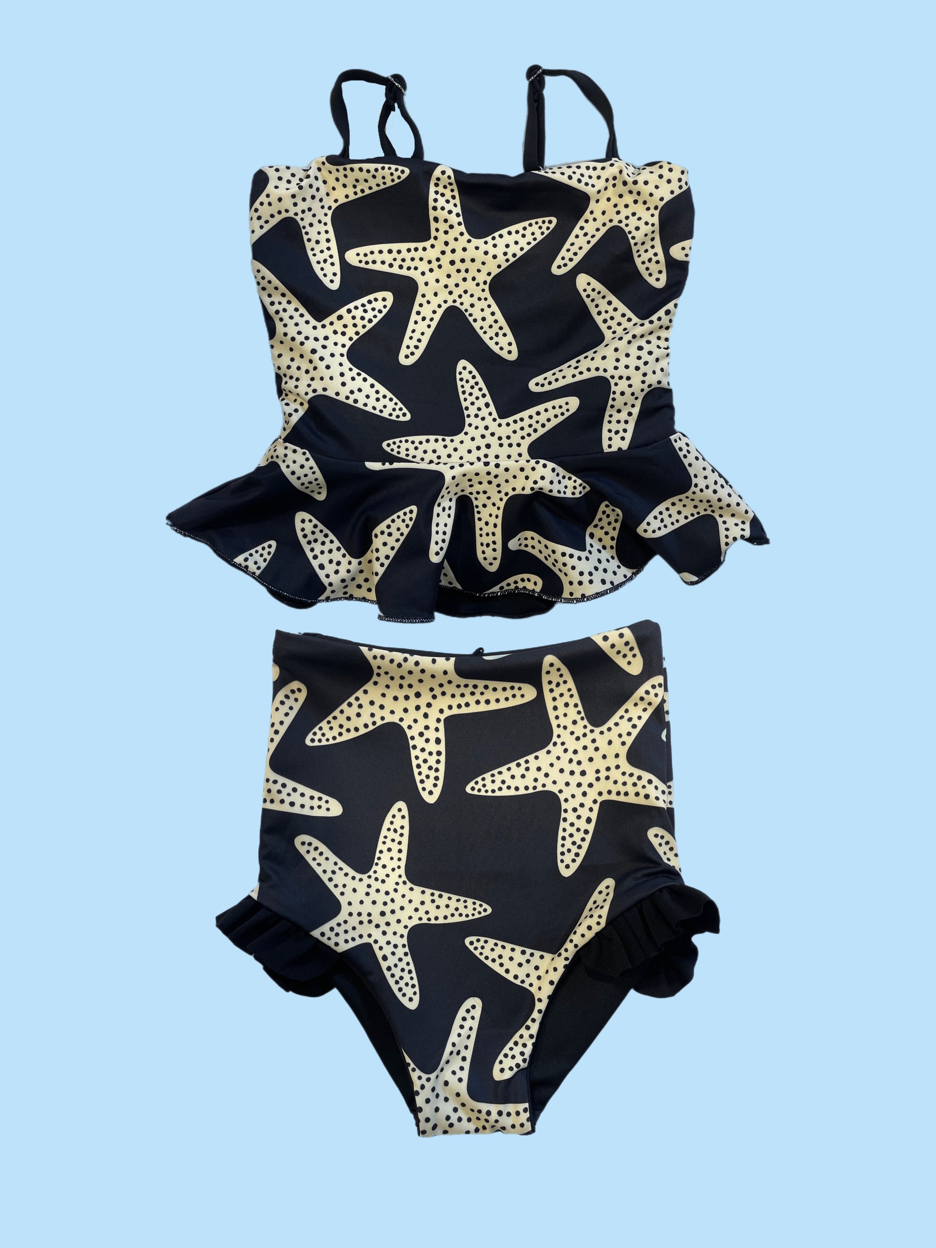 Ava Starfish Reversible Tankini Swimsuit for Girls - 2-in-1 Cute Bathing Suit with Adjustable Straps - Perfect for Pool, Beach & Summer Water Activities