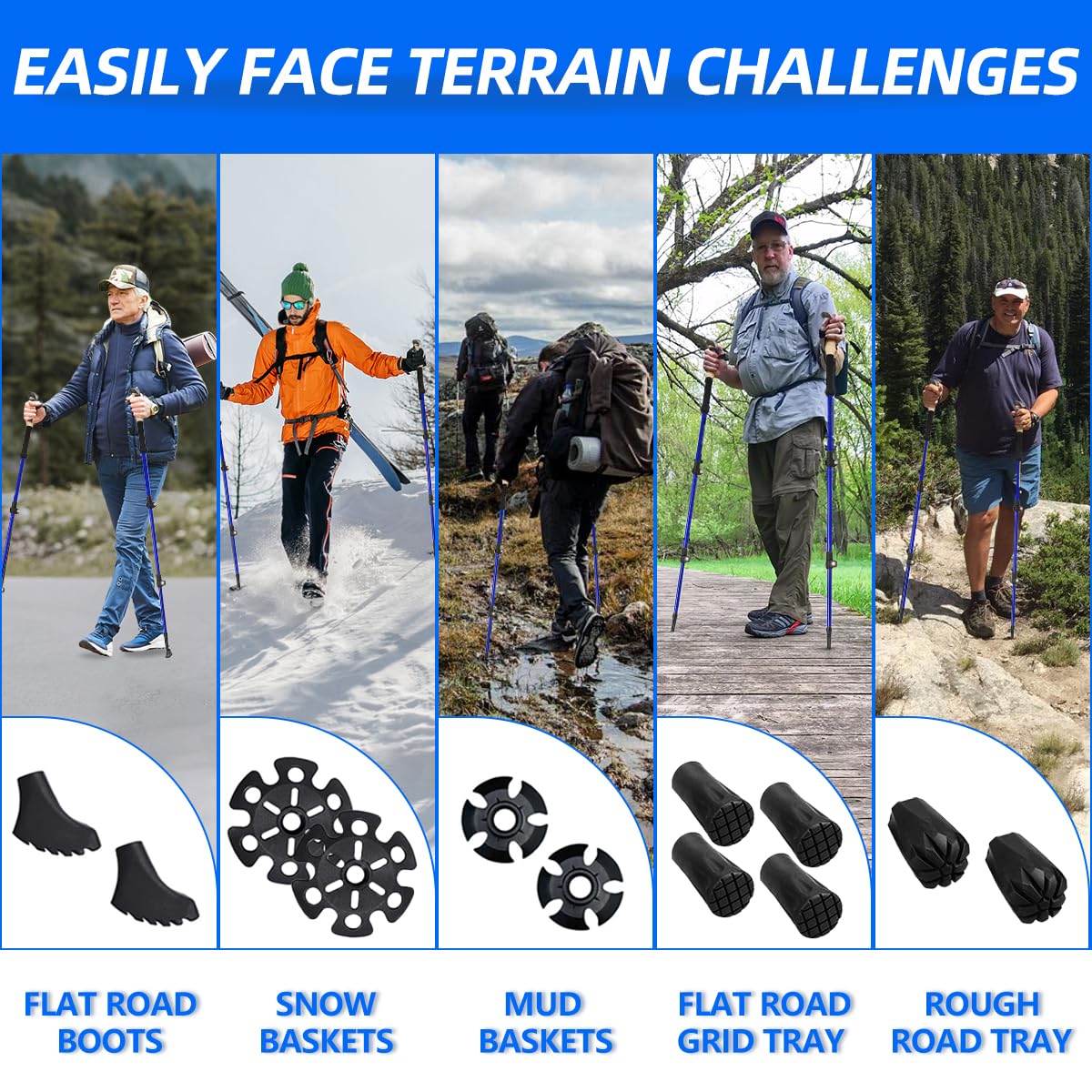 Lightweight Collapsible Trekking Poles for Hiking, Walking & Backpacking - Adjustable 7075 Aluminum Hiking Sticks with Comfortable EVA Grip & Nylon Flip Lock - Perfect for Adults, Kids & Seniors - Ideal for Mountain Trails, Camping & Outdoor Adventures