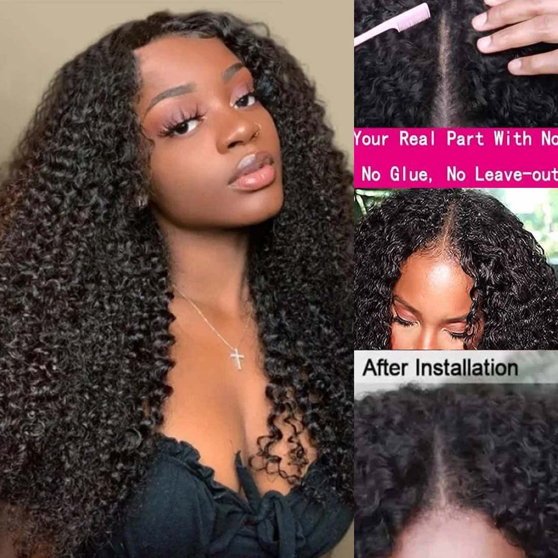 Beauty Forever U Part Human Hair Wig - 10A Grade Brazilian Virgin Hair, 150% Density, 20 Inch Curly Clip-In Wig for Black Women | Glueless, No Leave Out, Natural Color | Perfect for Daily Wear, Parties & Special Occasions