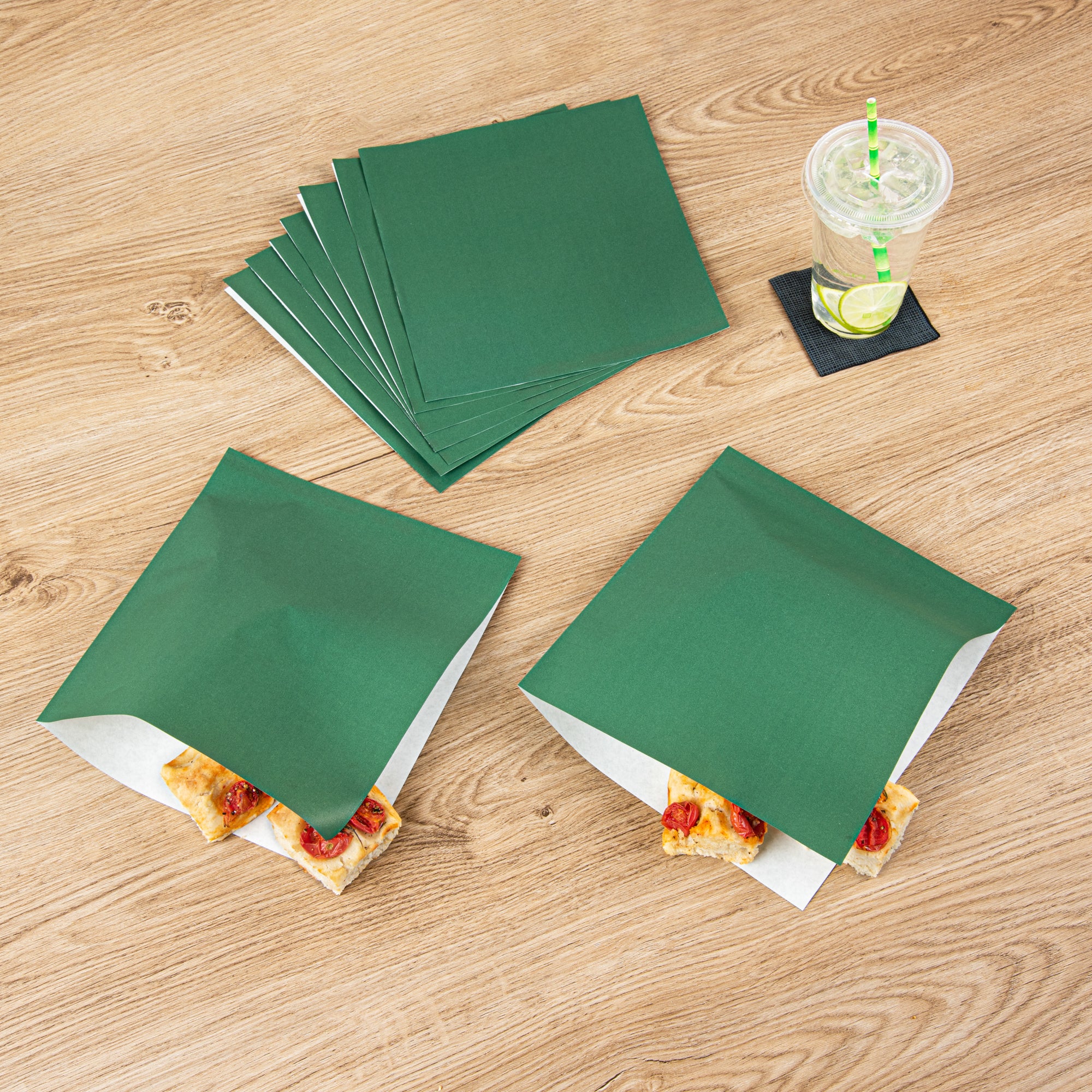 Forest Green Greaseproof Paper Bags - Large Double Open (10x9 Inches) - 100 Count Box - Ideal for Bakery, Takeout & Food Storage