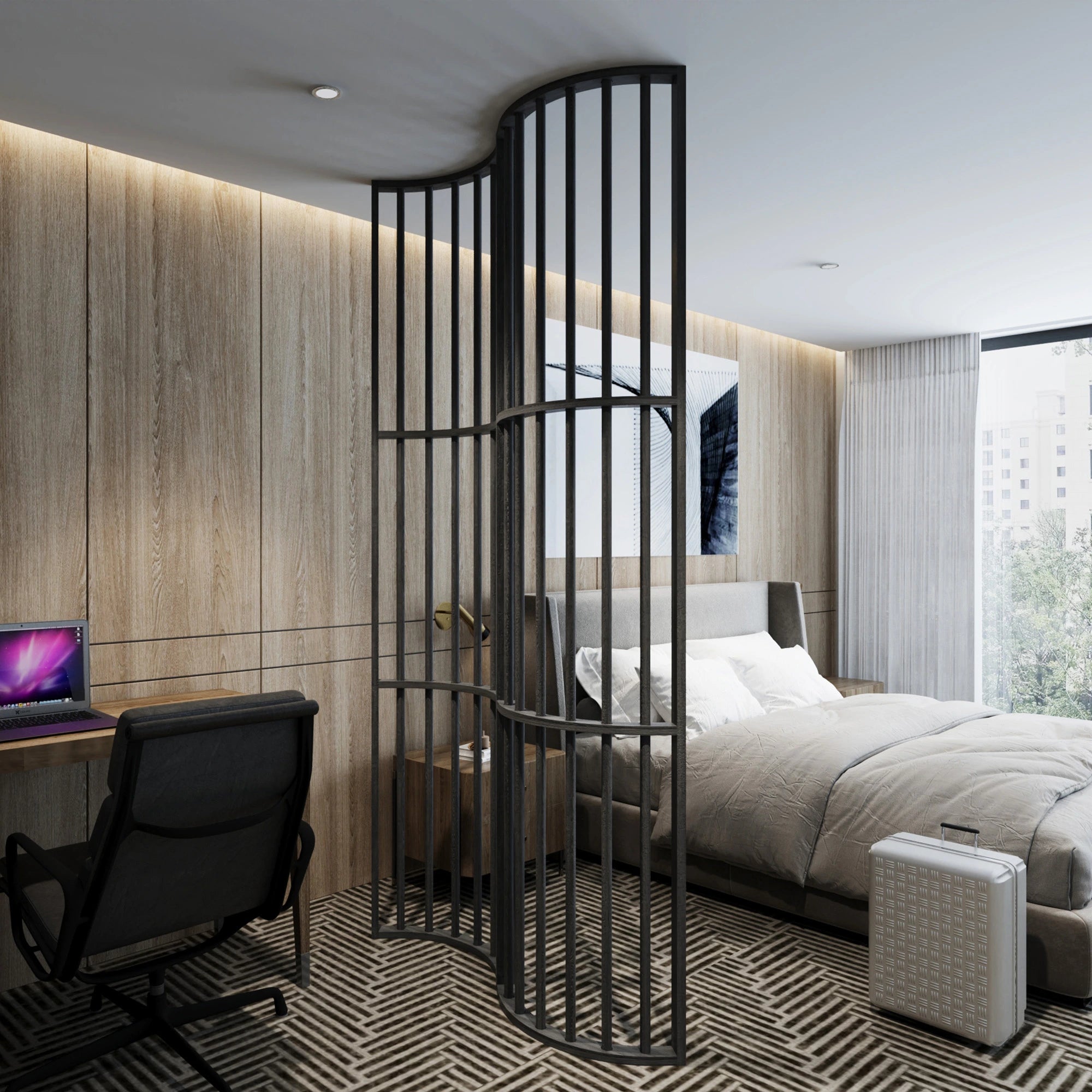 Modern Curved Slat Room Divider - Stylish Wooden Partition Screen for Home & Office Decor - Perfect for Living Rooms, Bedrooms, and Workspaces
