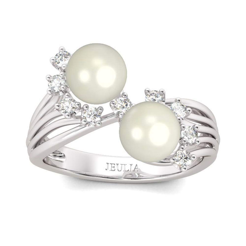 Jeulia Sterling Silver Bypass Faux Pearl Ring for Women - Elegant Bridal, Anniversary & Birthday Gift with Jewelry Box | Perfect for Weddings, Engagements & Special Occasions