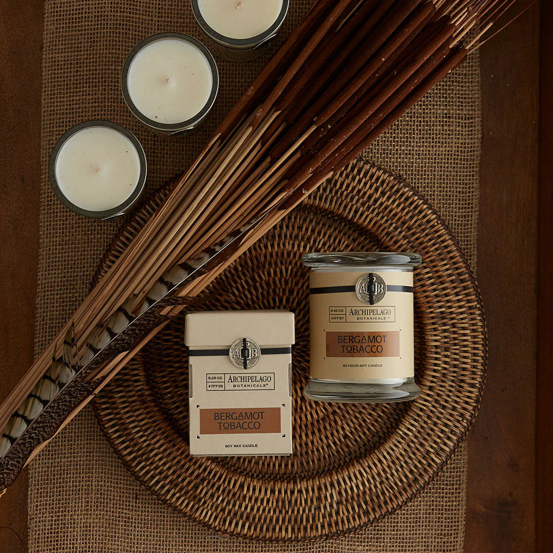 Bergamot Tobacco Scented Jar Candle - Handmade Soy Wax Aromatherapy Candle for Home, Office & Relaxation - Perfect for Cozy Evenings, Meditation & Stress Relief