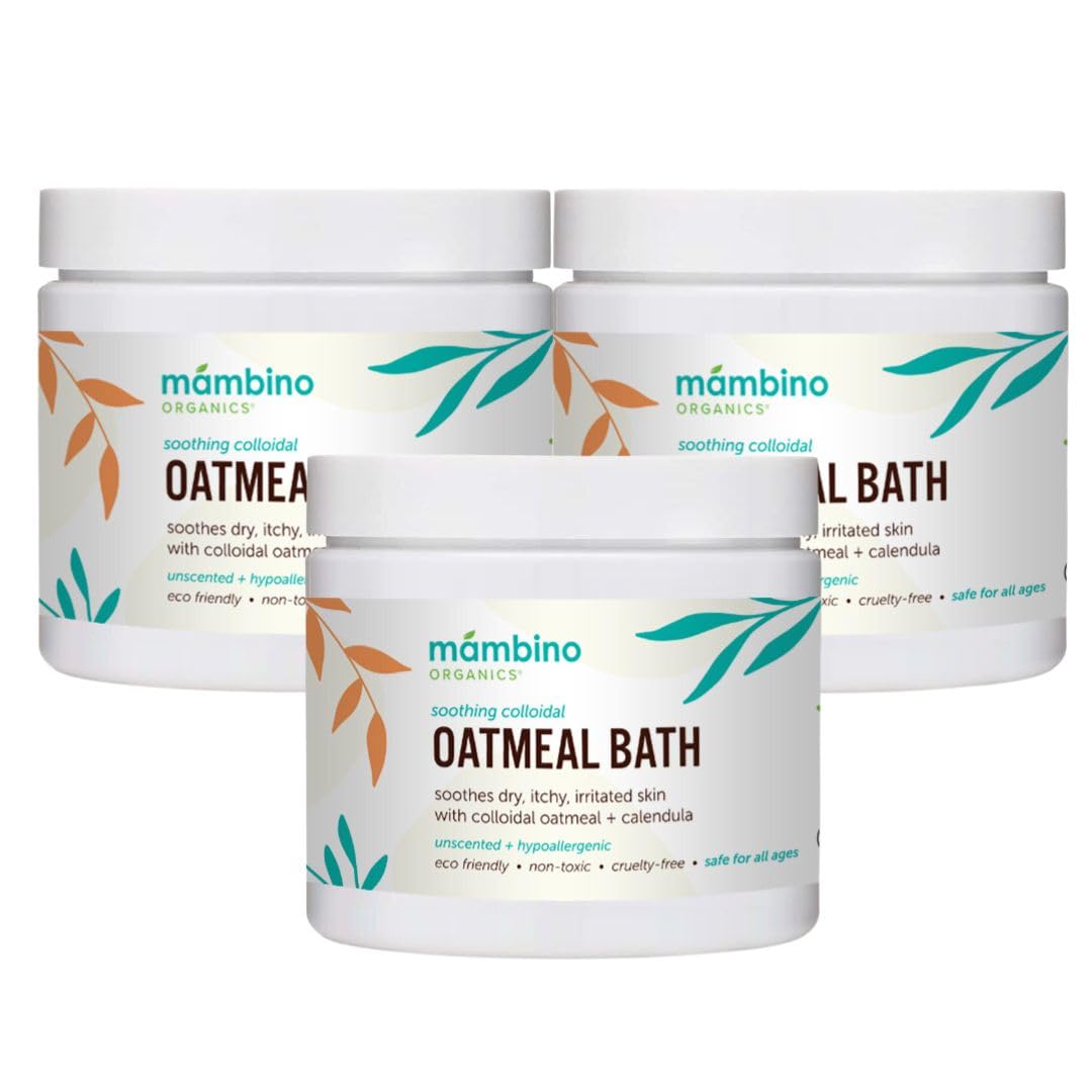 Mambino Organics Soothing Bath Treatment with 100% Natural Colloidal Oatmeal - Relieves Dry & Itchy Skin - 4 Ounce (3-Pack) - Perfect for Eczema, Psoriasis & Sensitive Skin Care