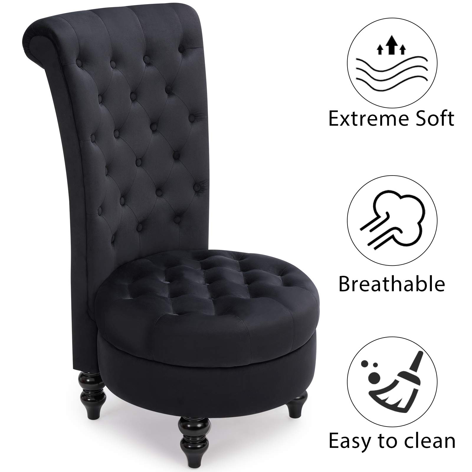 ECOTOUGE Retro High Back Accent Chair - Armless Throne Style with Button-Tufted Design for Living Room, Bedroom or Office - Elegant Black Upholstered Seating for Home Decor