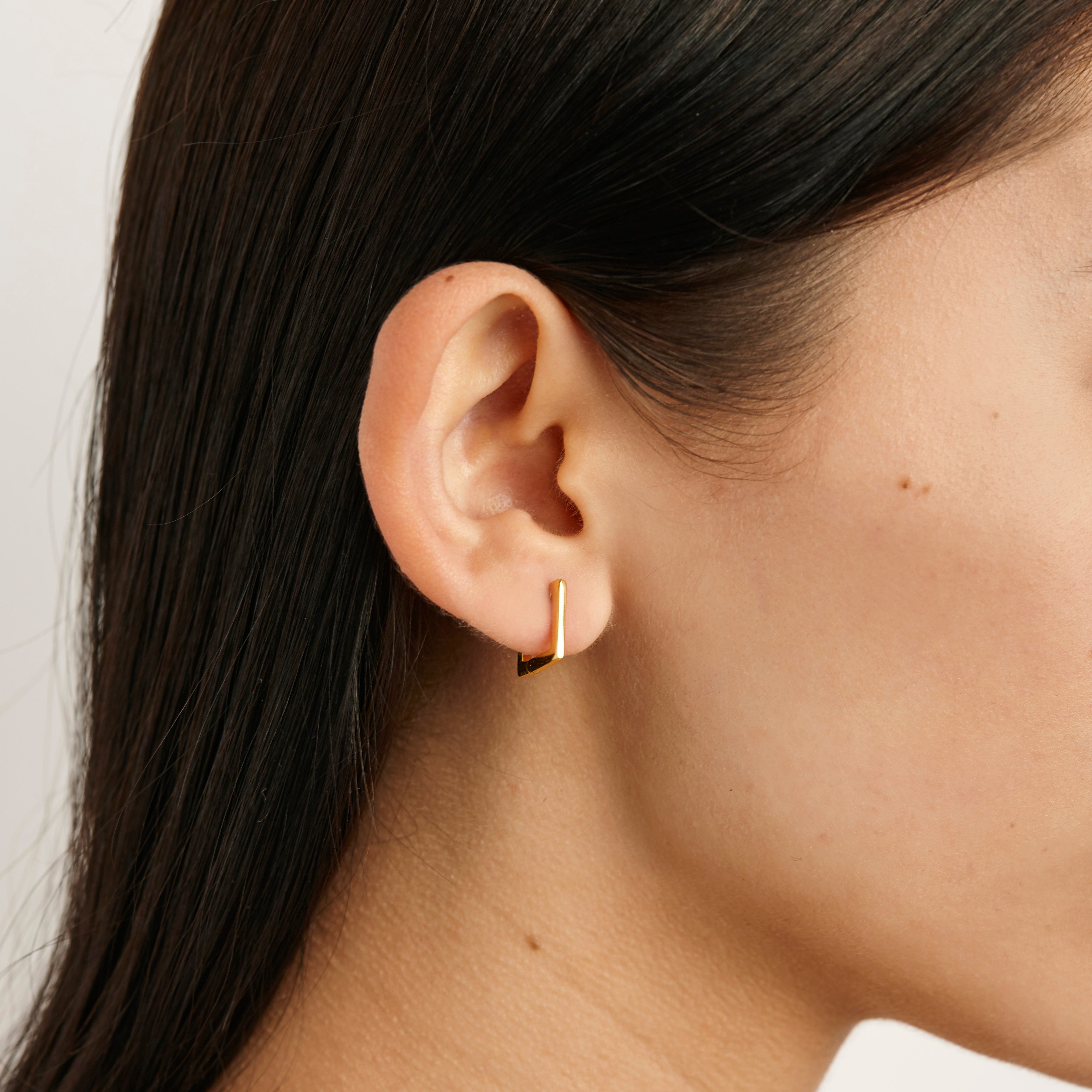Premium Deco Square Huggies Gold Earrings - Elegant & Hypoallergenic Jewelry for Women | Perfect for Parties, Weddings & Everyday Wear