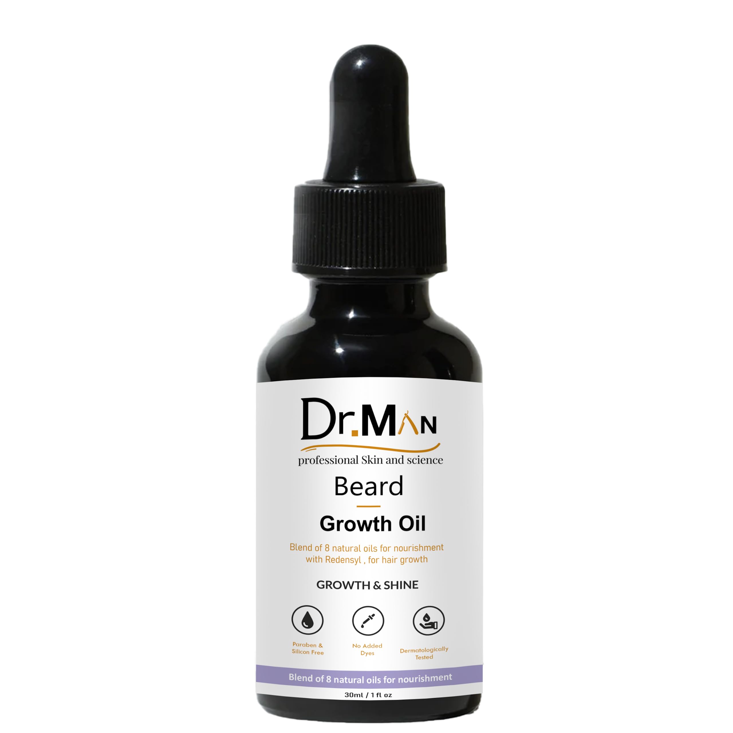 Dr.Man Professional Beard Growth & Shine Oil - 30ml Natural Beard Care for Men - Promotes Thicker, Healthier Facial Hair - Perfect for Daily Grooming & Styling Routine