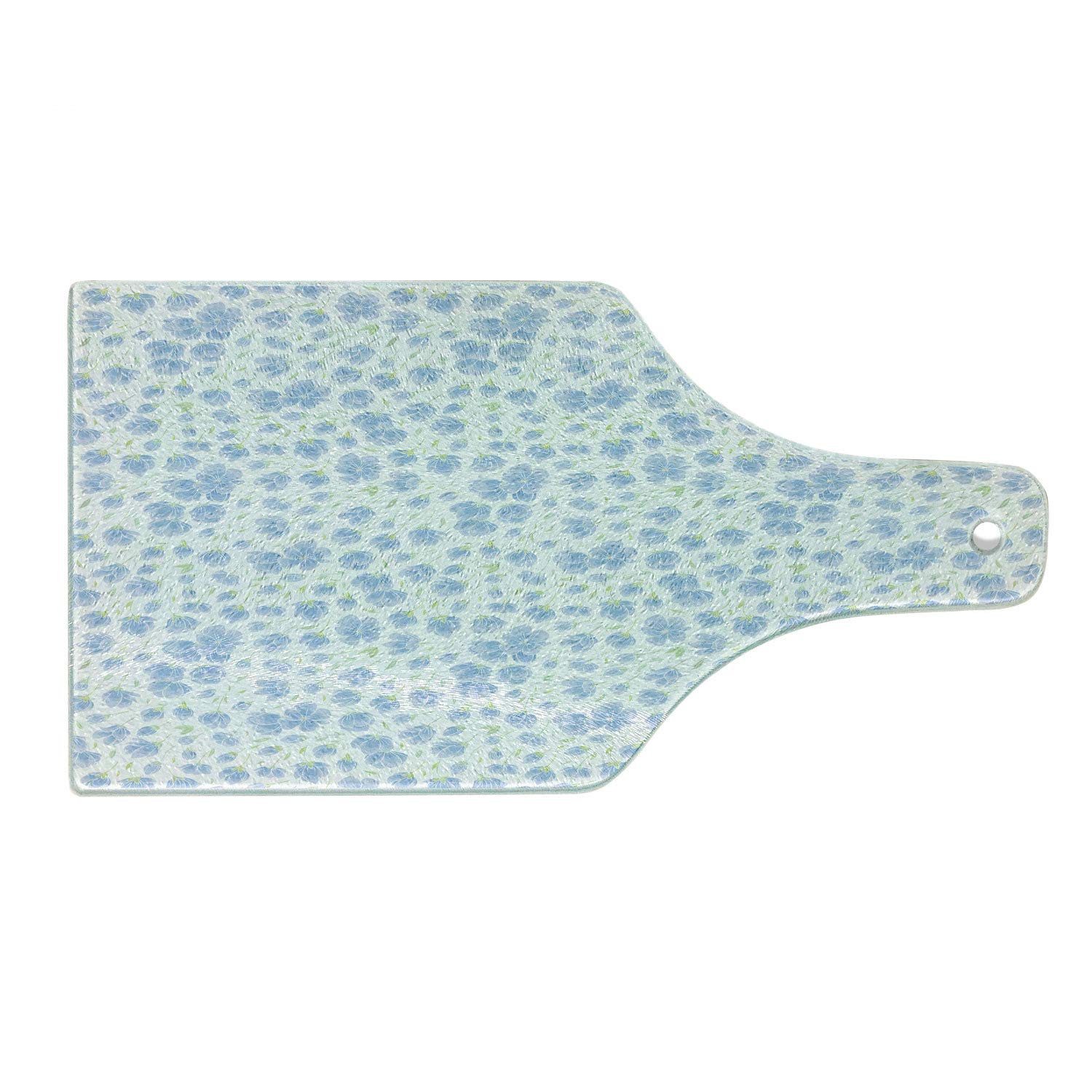 Ambesonne Sakura Cherry Blossom Cutting Board - Japanese Spring Tree Design Tempered Glass Serving Board with Wine Bottle Shape in Pale Azure Blue & White - Perfect for Sushi Presentation, Charcuterie Platters & Wine Pairing Parties