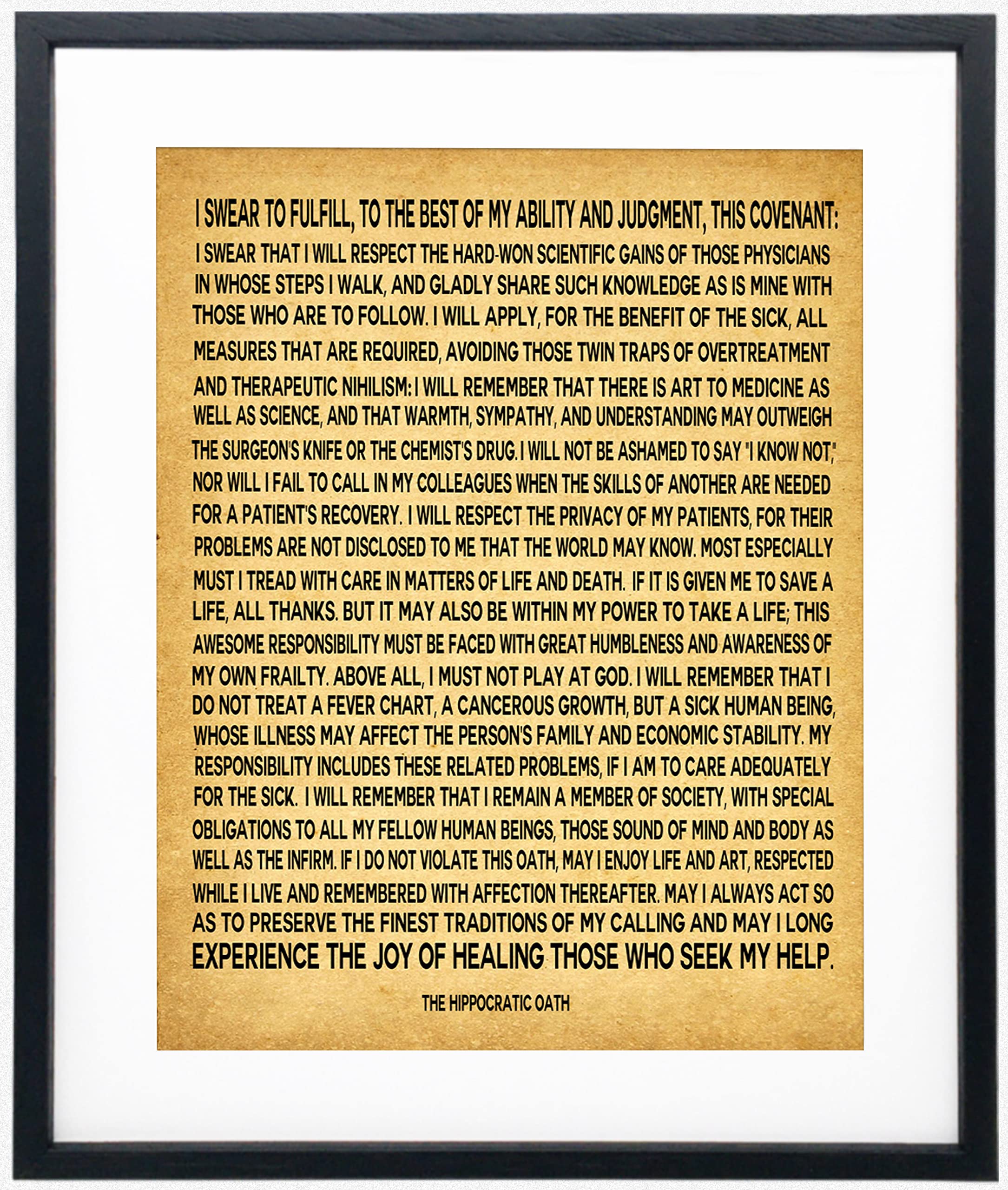 Vintage Hippocratic Oath Framed Wall Art - 8x10 Inch Doctor Gift for Graduation, Medical Student Present, Healthcare Professional Decor - Perfect for Clinics, Offices & Medical School Dorm Rooms