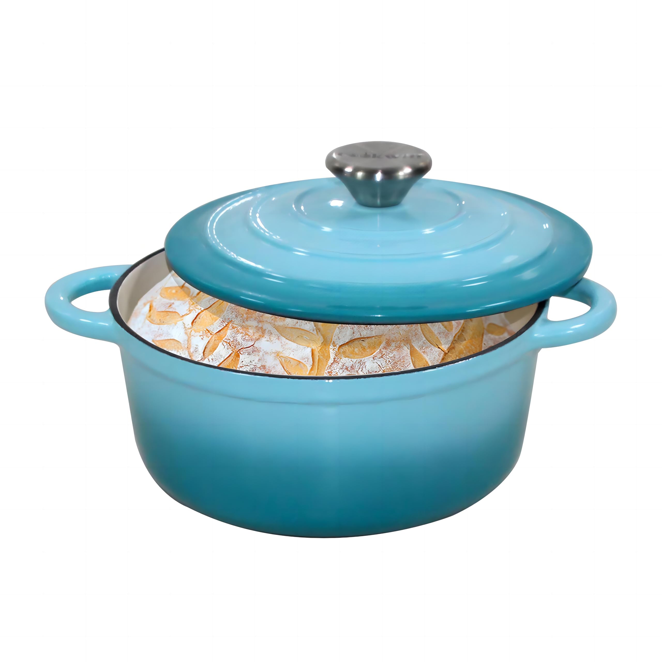 Enameled Cast Iron Dutch Oven 2.1 QT with Lid - Teal Colored Dual Handle Pot for Baking Bread, Braising, Roasting & Slow Cooking | Perfect for Camping, Family Dinners & Gift Giving