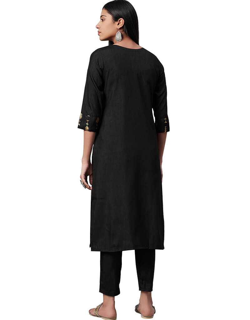 Elegant Black Poly Silk Pant Suit for Women - Formal Office Wear & Evening Party Outfit
