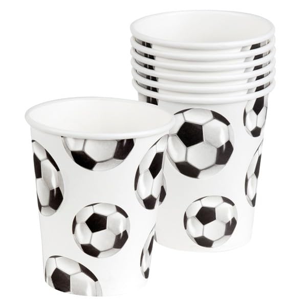 Wanna Party Soccer Themed 9oz Paper Cups - Pack of 8 | Soccer Party Supplies & Football Party Decorations for Game Day Celebrations, Birthday Parties & Sports Events